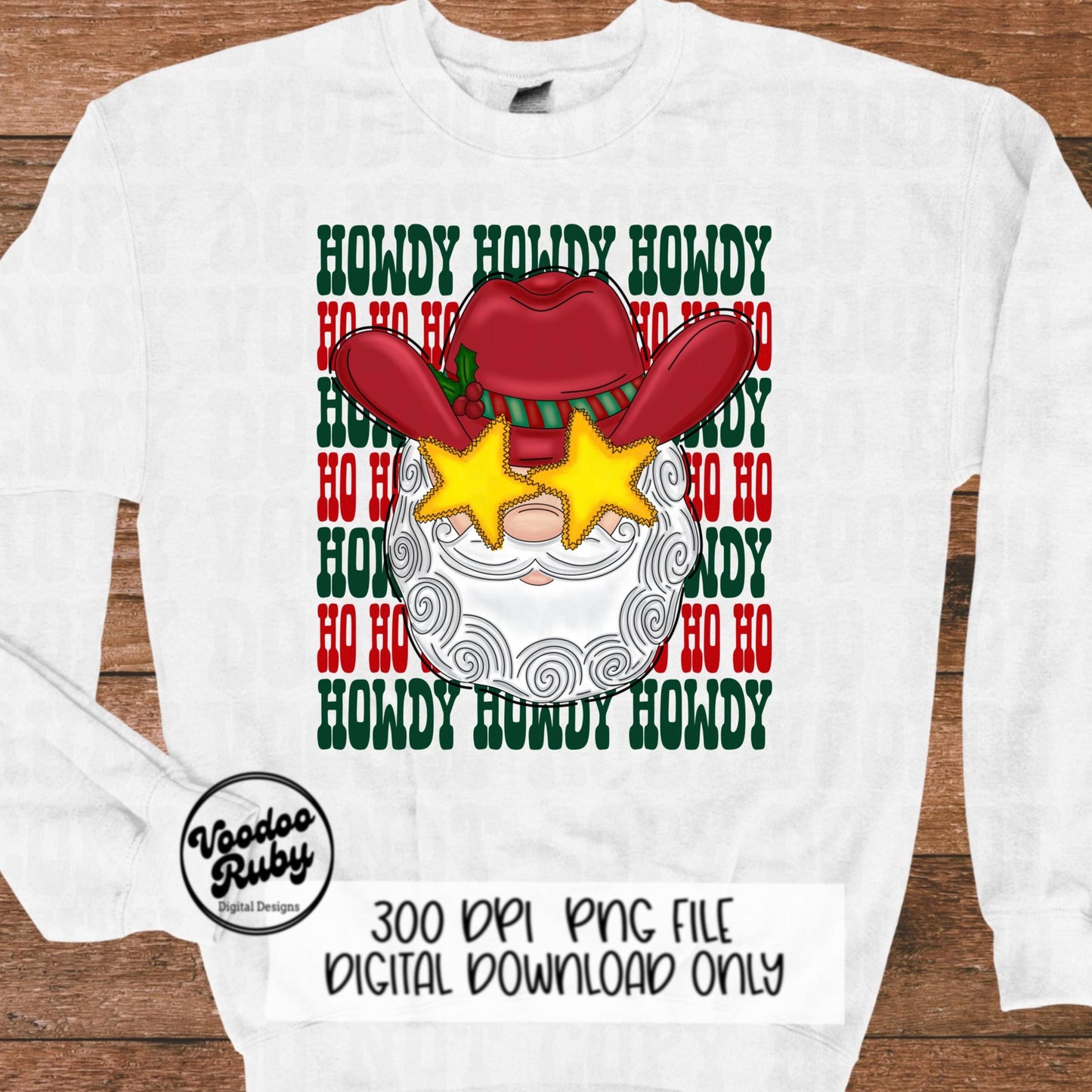 Howdy Santa Sublimation PNG Design Ho Ho Ho Design Hand Drawn Digital Download Howdy Ho Ho Ho PNG Cowboy Santa dtf Preppy Christmas PNG