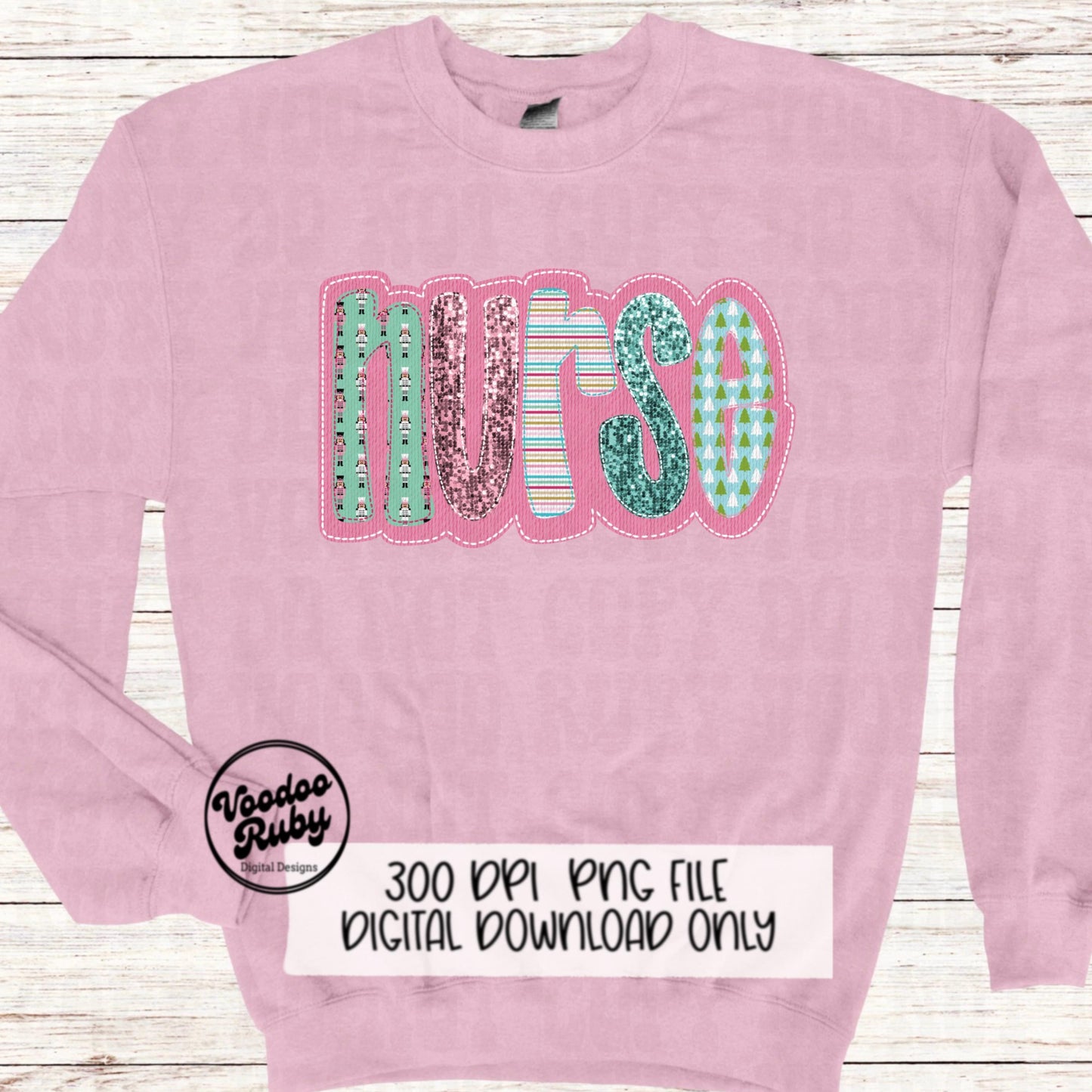 Sequin Pink Nurse PNG Design Sublimation Digital Download Merry Christmas PNG Faux Sequins Faux Embroidery Nurse DTF Christmas