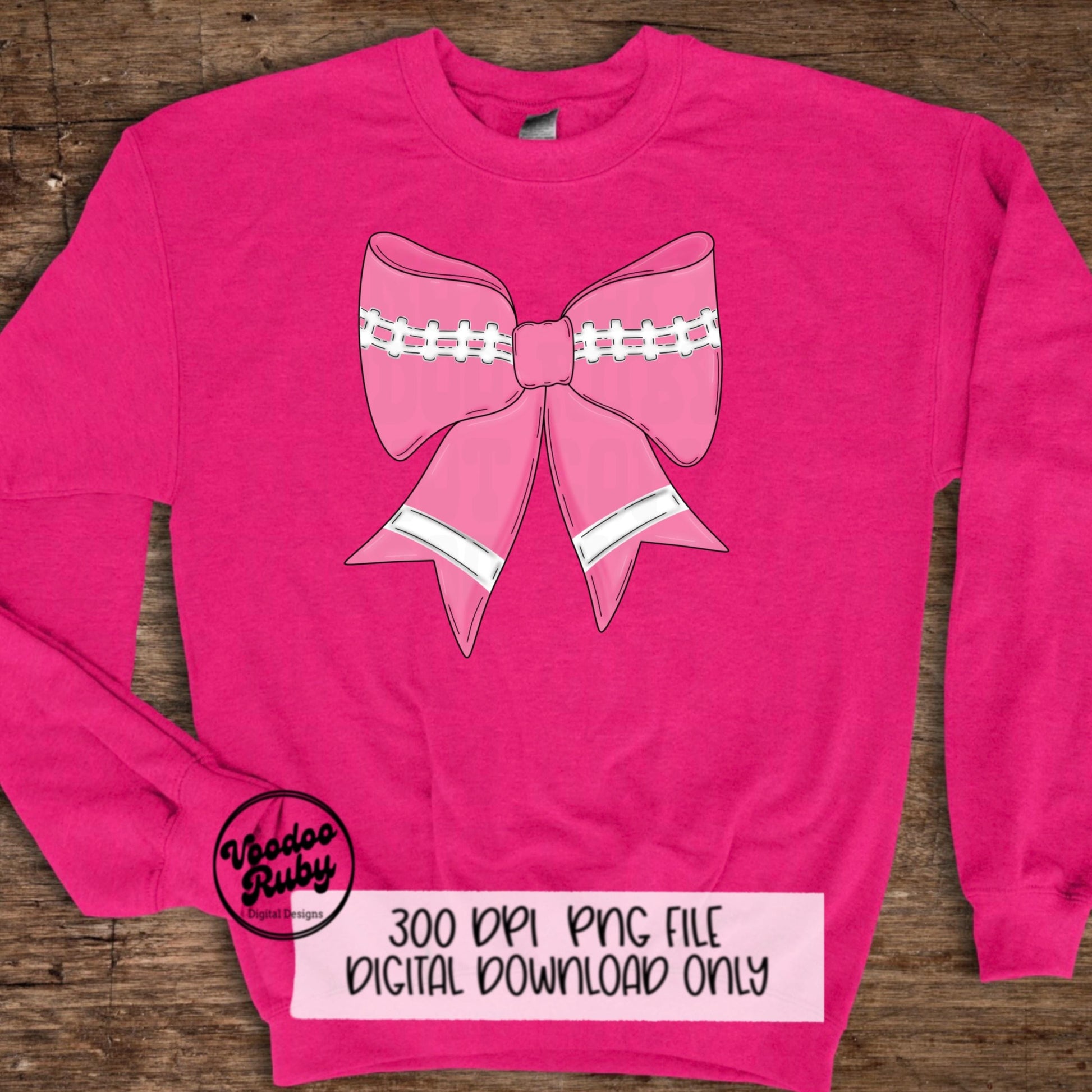 Football Pink Bow PNG Design Sublimation Hand Drawn Digital Download Coquette October Pink Ribbon PNG Pink Out DTF Printable