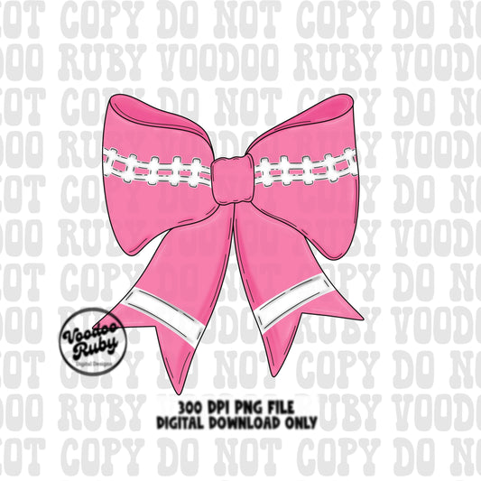 Football Pink Bow PNG Design Sublimation Hand Drawn Digital Download Coquette October Pink Ribbon PNG Pink Out DTF Printable