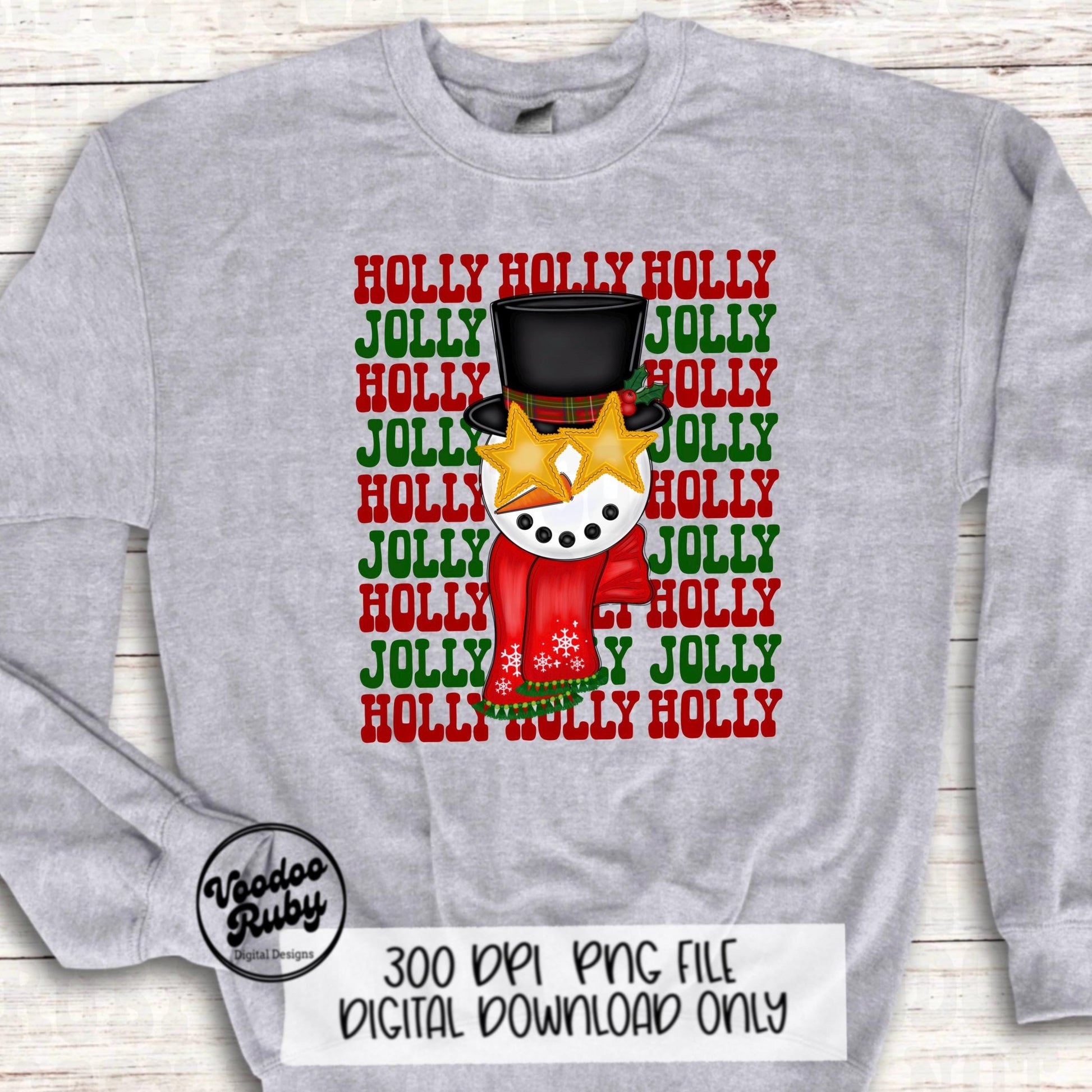 Holly Jolly Snowman Christmas Sublimation PNG Design Preppy Christmas PNG Design Hand Drawn Digital Design Download Christmas Printable