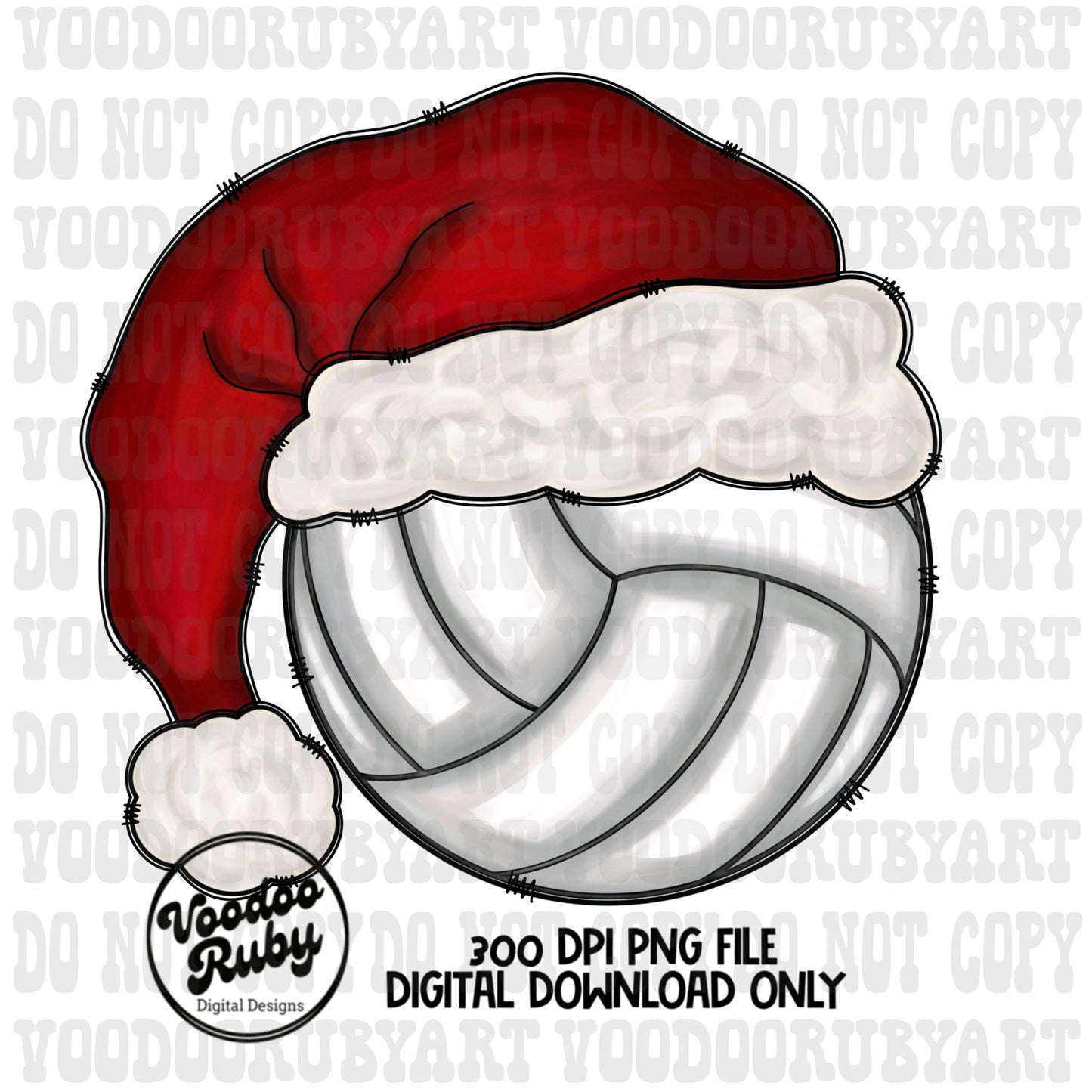 Christmas Volleyball PNG: Santa Hat Hand Drawn Clip Art (Digital Download