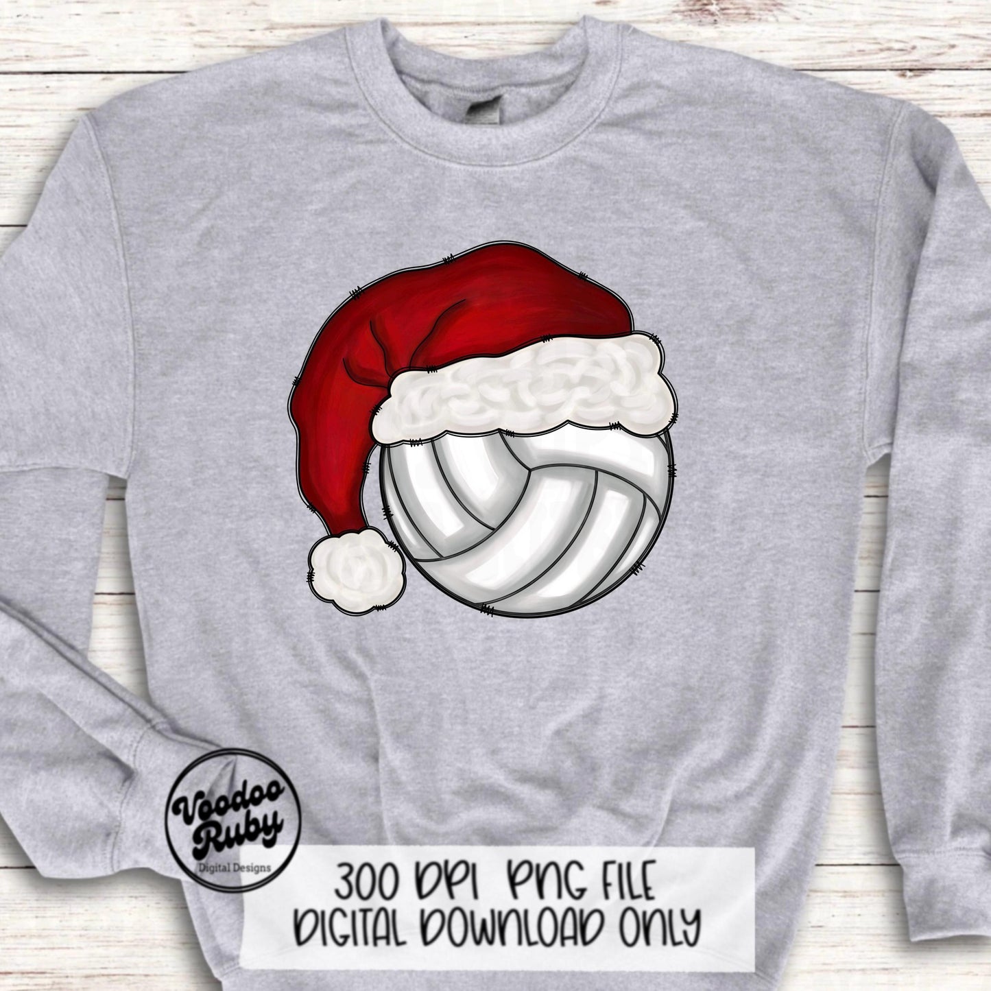 Christmas Volleyball PNG: Santa Hat Hand Drawn Clip Art (Digital Download