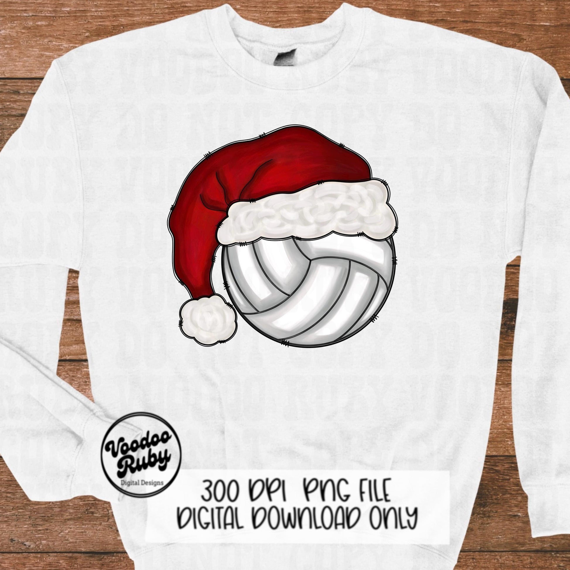 Santa Volleyball Sublimation PNG Hand Drawn Digital Download Volleyball PNG Christmas Sports Clip Art Merry Christmas Sublimation Design
