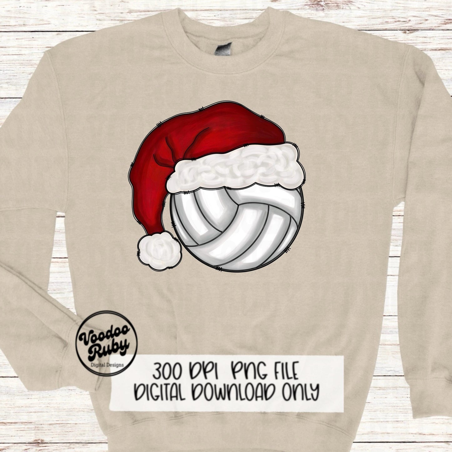 Christmas Volleyball PNG: Santa Hat Hand Drawn Clip Art (Digital Download
