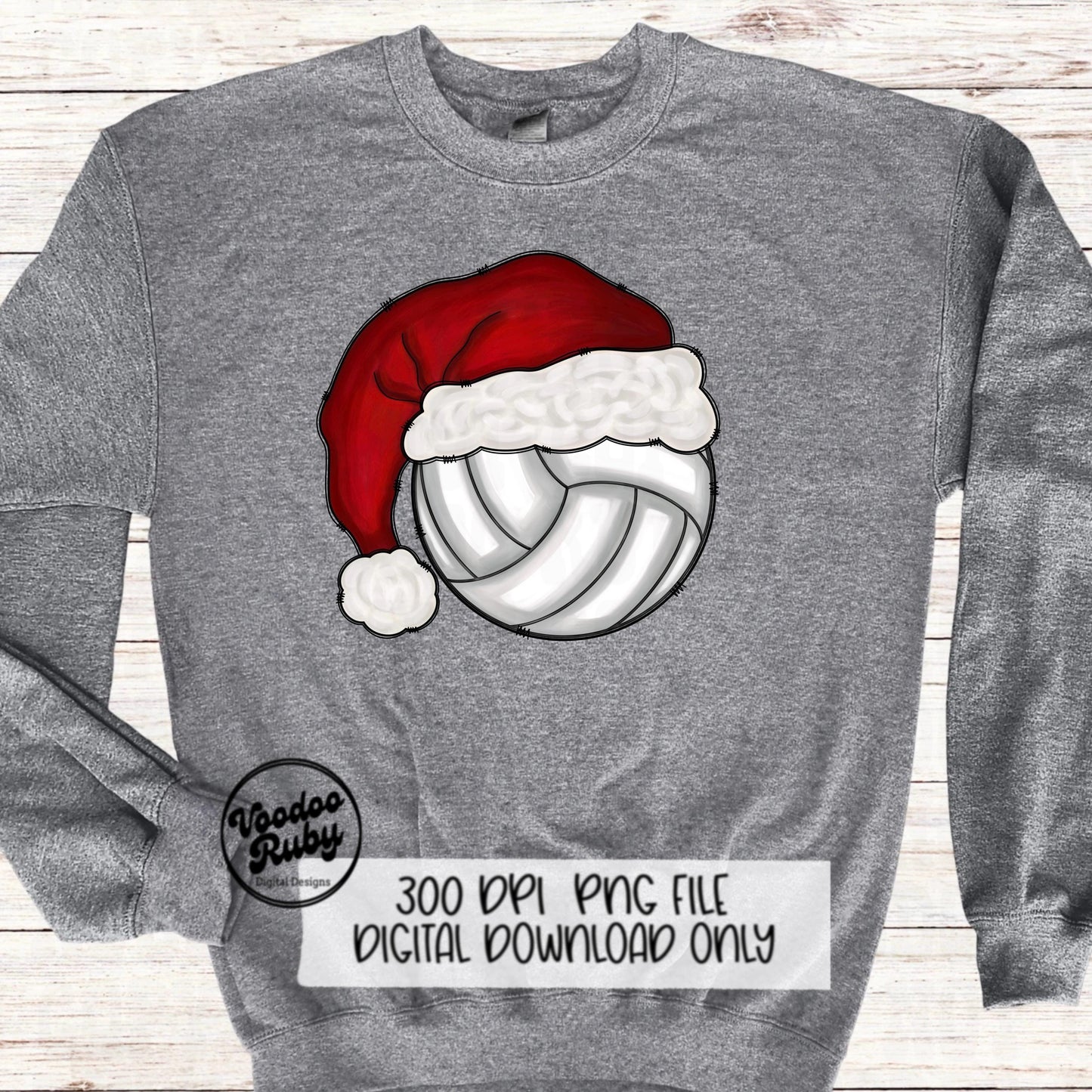 Christmas Volleyball PNG: Santa Hat Hand Drawn Clip Art (Digital Download