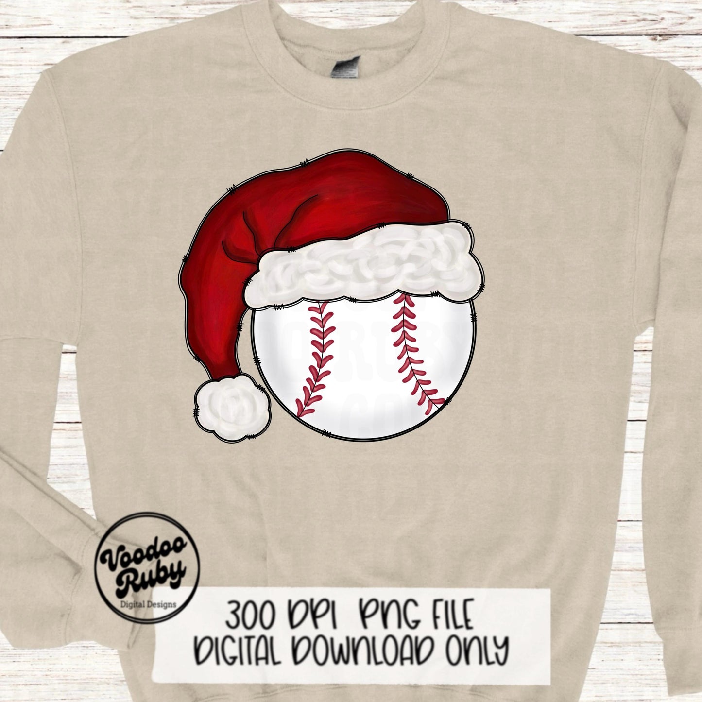 Santa Baseball Sublimation PNG Hand Drawn Digital Download Baseball PNG Christmas Sports Clip Art Merry Christmas Sublimation Design