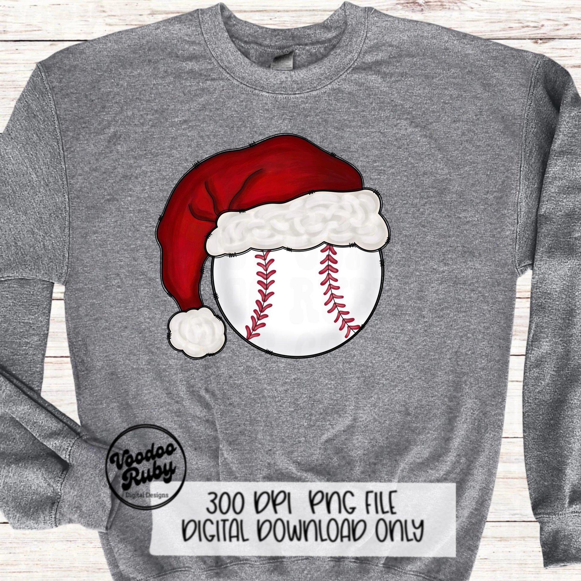 Christmas Santa Baseball PNG: Hand-Drawn Sublimation Design (Digital Download