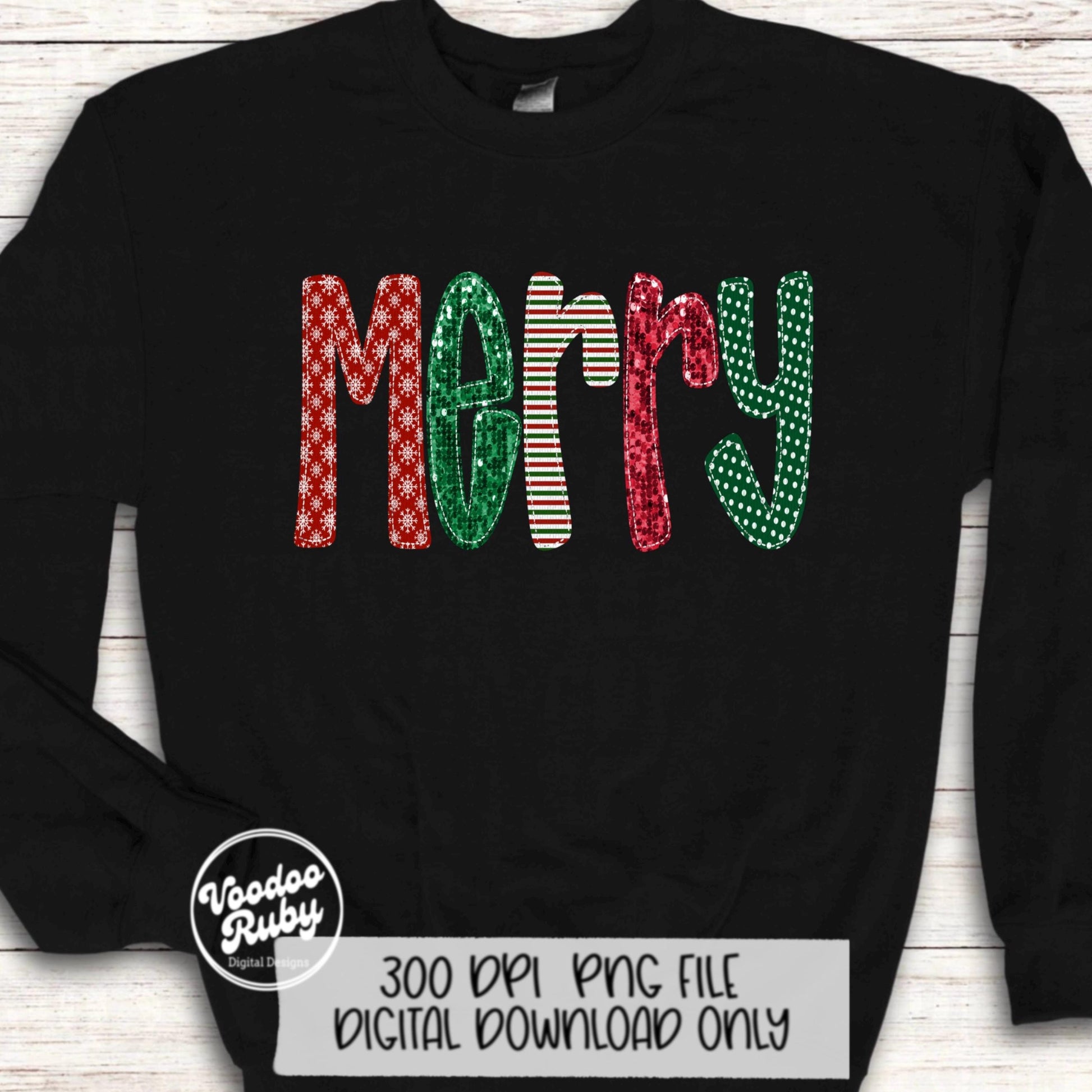 Sequin Merry PNG Design Sublimation Hand Drawn Digital Download Merry Faux Embroidery Merry Christmas DTF Printable Christmas png Clip Art
