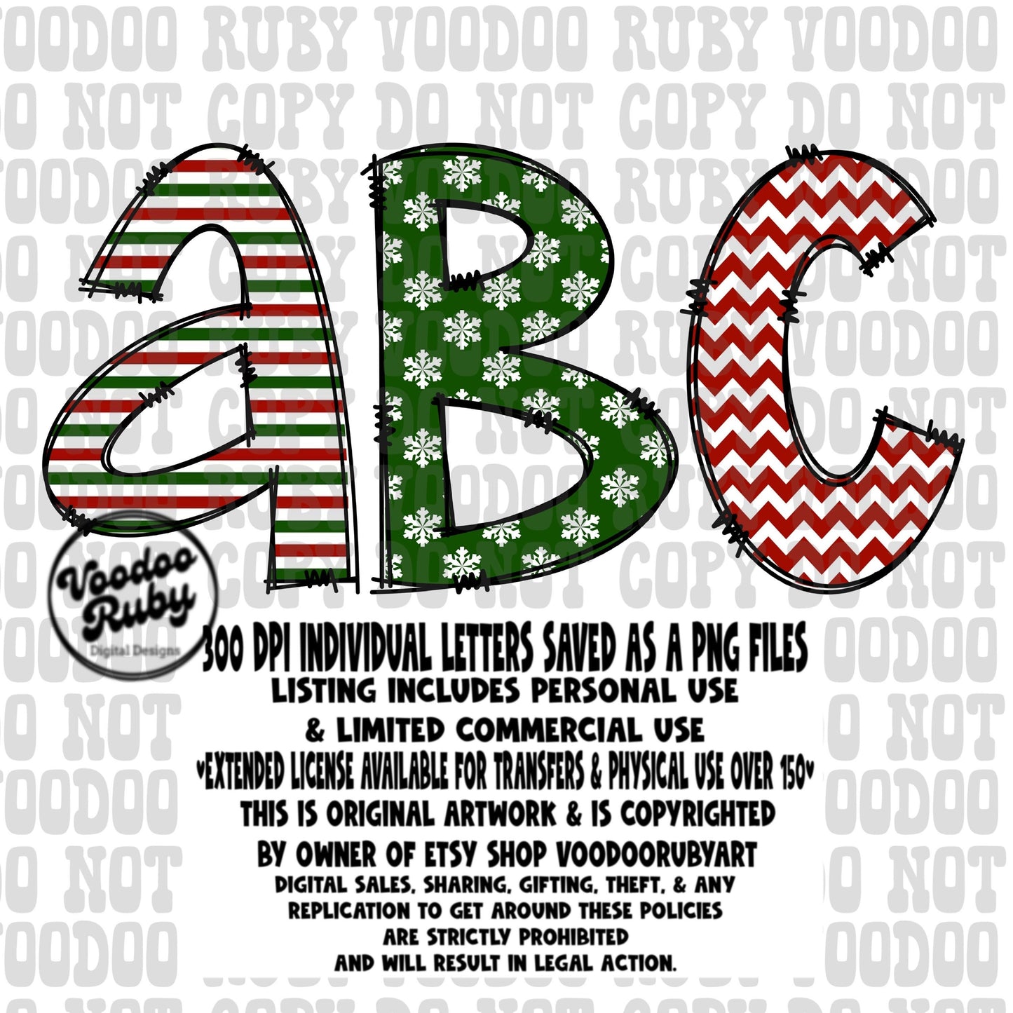 Christmas Doodle Alphabet PNG: Hand-Drawn Letters Clip Art (Digital Download)