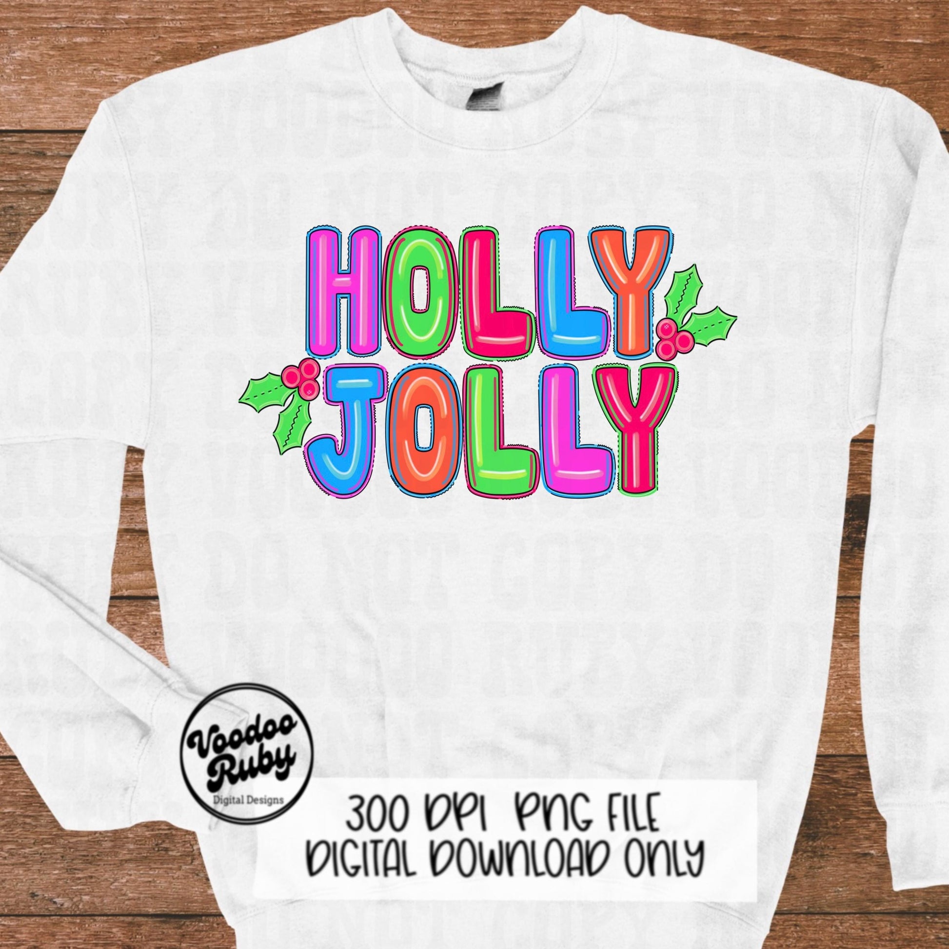 Holly Jolly Sublimation PNG Design Bright Christmas Doodle Letters PNG Design Hand Drawn Digital Design Download Merry Christmas Printable