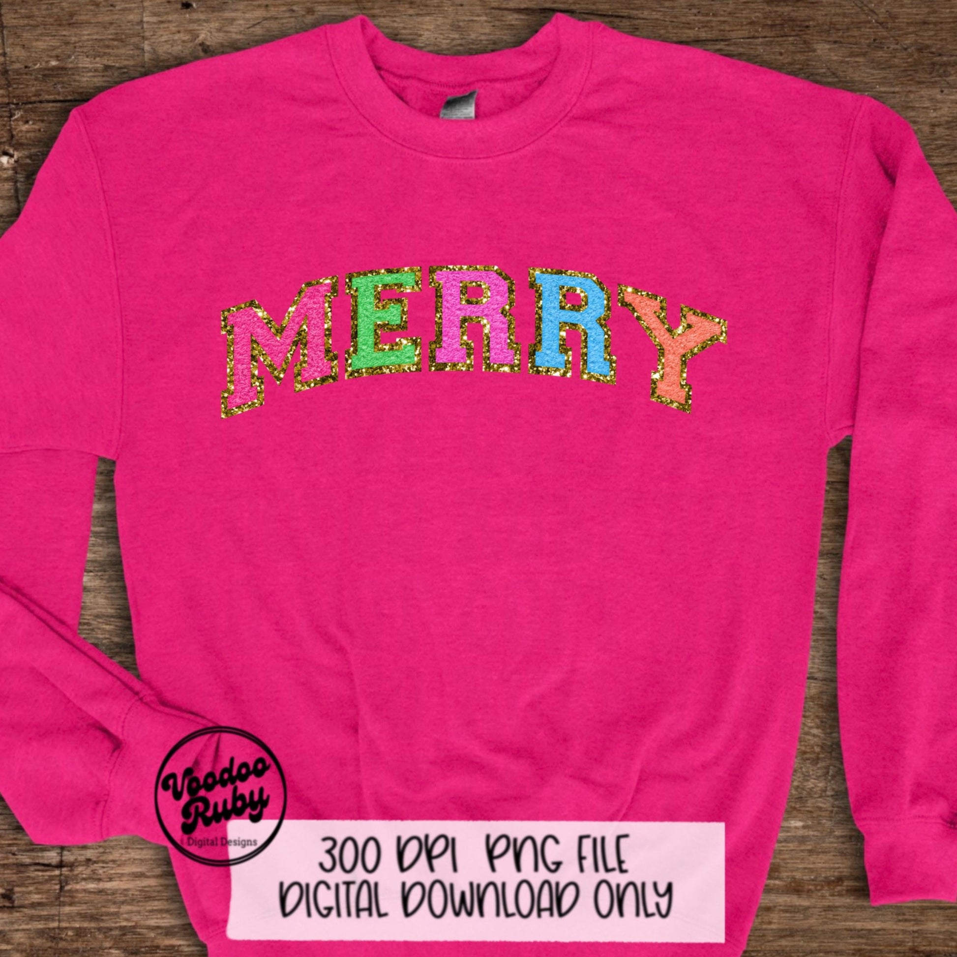 Chenille Merry PNG Design Bright Merry Christmas PNG Faux Chenille Patch Faux Embroidery PNG Merry dtf Pink Christmas
