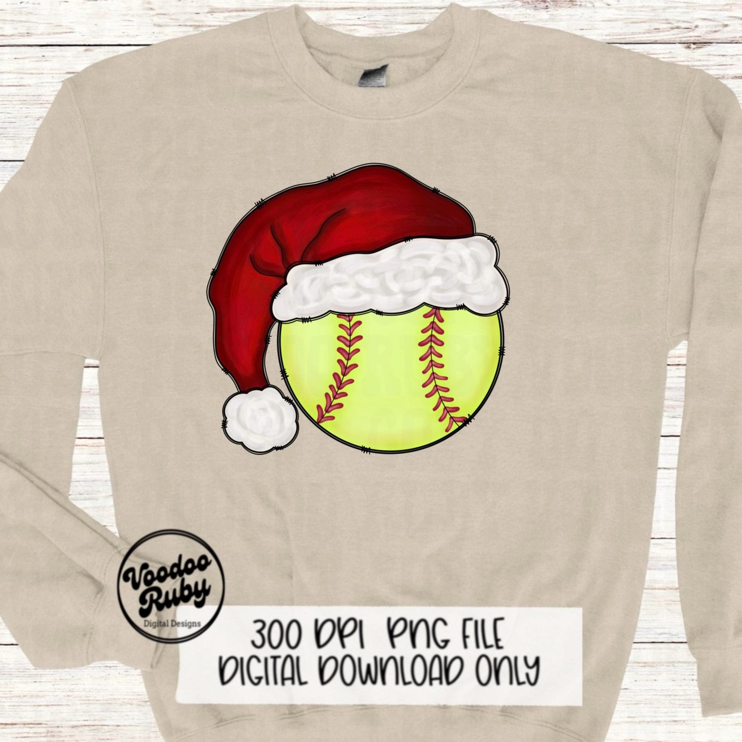 Christmas Softball PNG: Santa Hat Sublimation Design (Digital Download