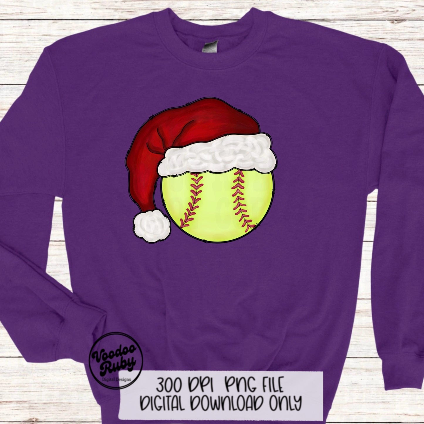 Christmas Softball PNG: Santa Hat Sublimation Design (Digital Download