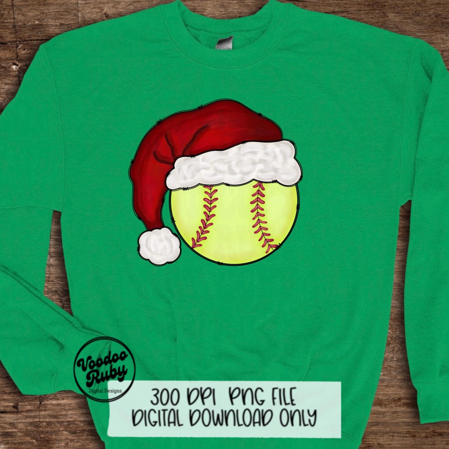Christmas Softball PNG: Santa Hat Sublimation Design (Digital Download