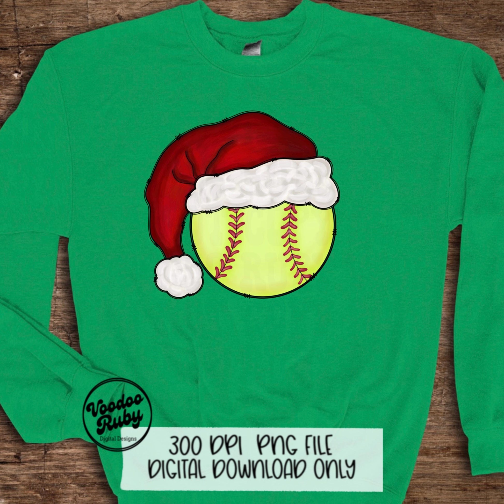 Christmas Softball PNG: Santa Hat Sublimation Design (Digital Download
