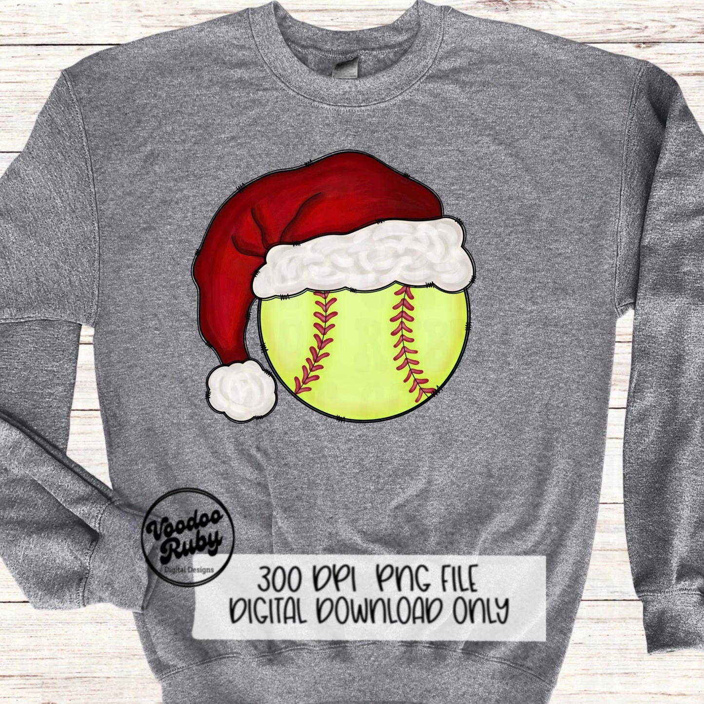 Christmas Softball PNG: Santa Hat Sublimation Design (Digital Download