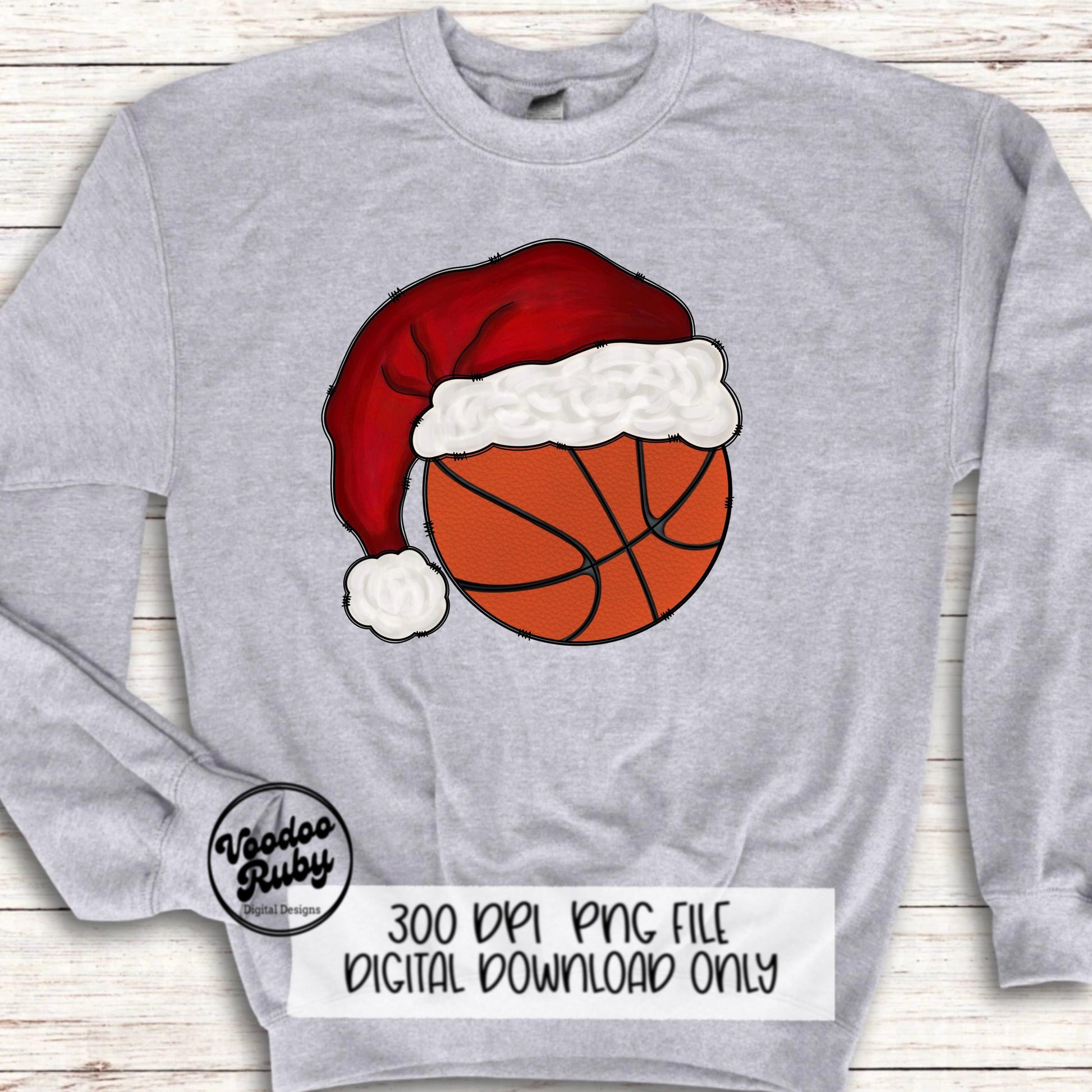 Christmas Basketball PNG: Santa Hat Hand Drawn Clip Art (Digital Download