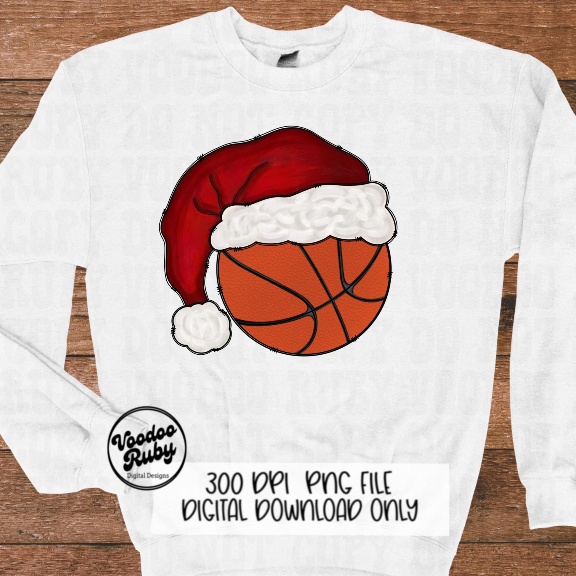 Christmas Basketball PNG: Santa Hat Hand Drawn Clip Art (Digital Download