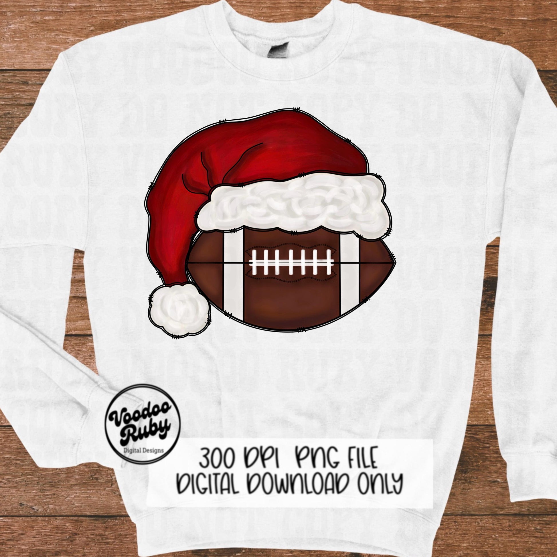 Santa Football Sublimation PNG Hand Drawn Digital Download Football PNG Christmas Sports Clip Art Merry Christmas Sublimation Design