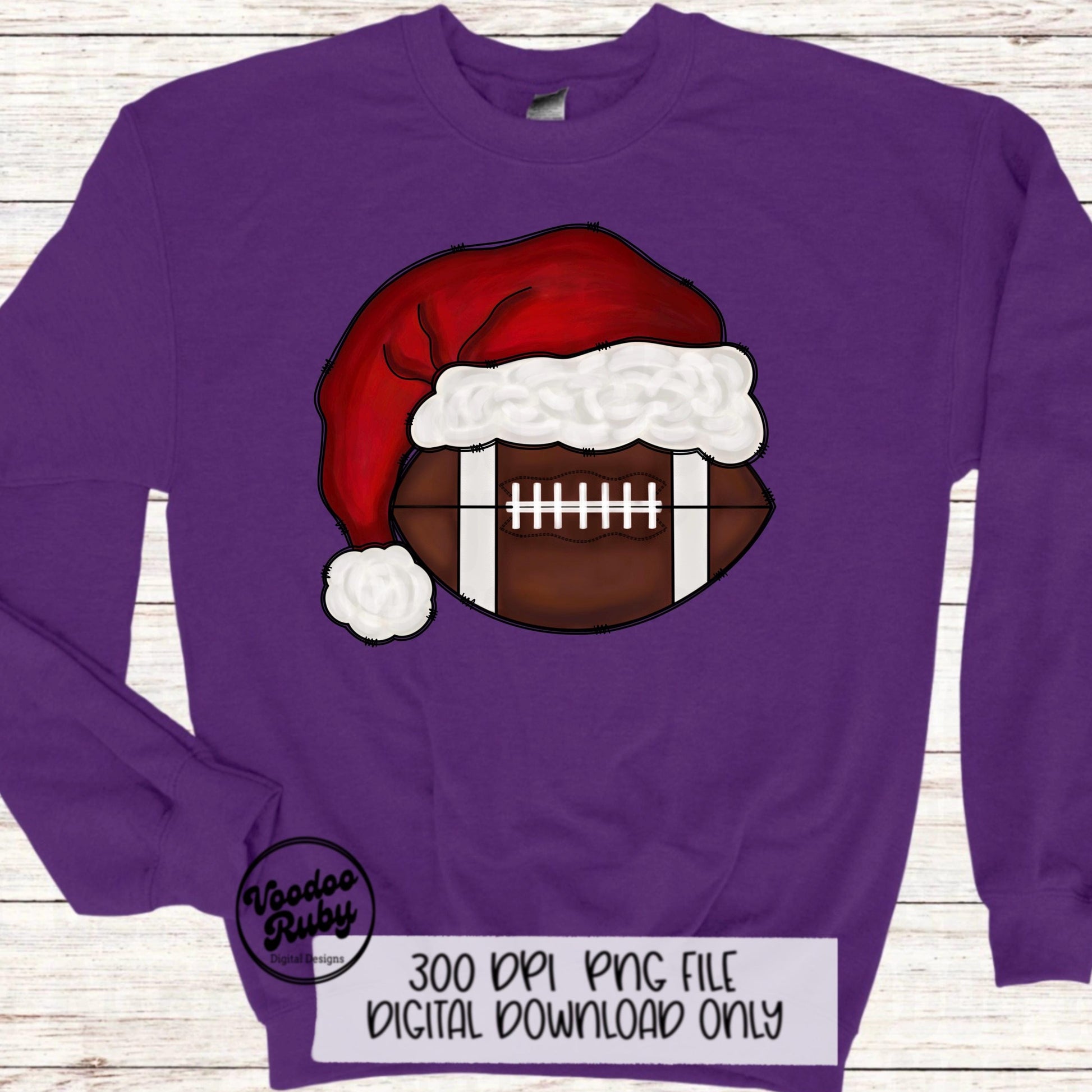 Santa Football Sublimation PNG Hand Drawn Digital Download Football PNG Christmas Sports Clip Art Merry Christmas Sublimation Design