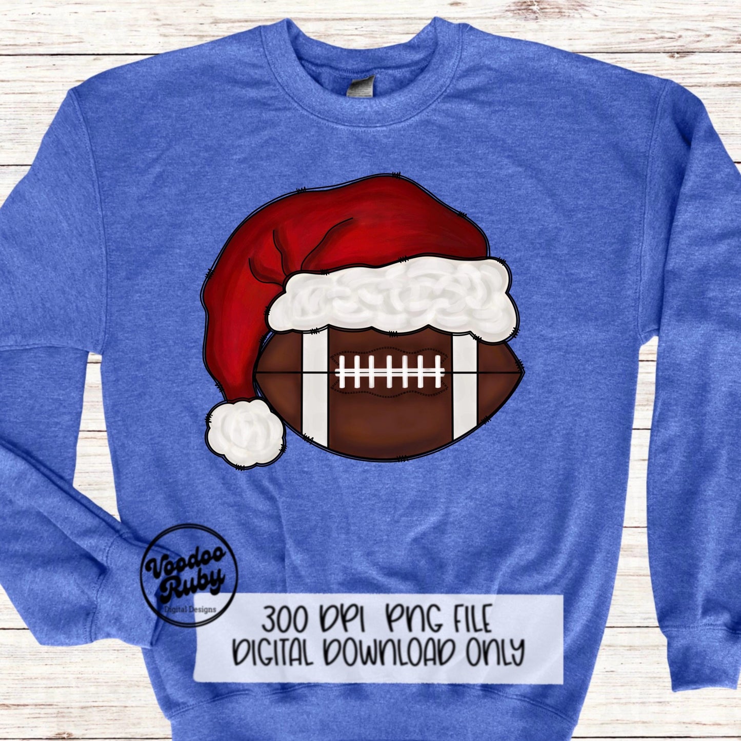 Santa Football Sublimation PNG Hand Drawn Digital Download Football PNG Christmas Sports Clip Art Merry Christmas Sublimation Design