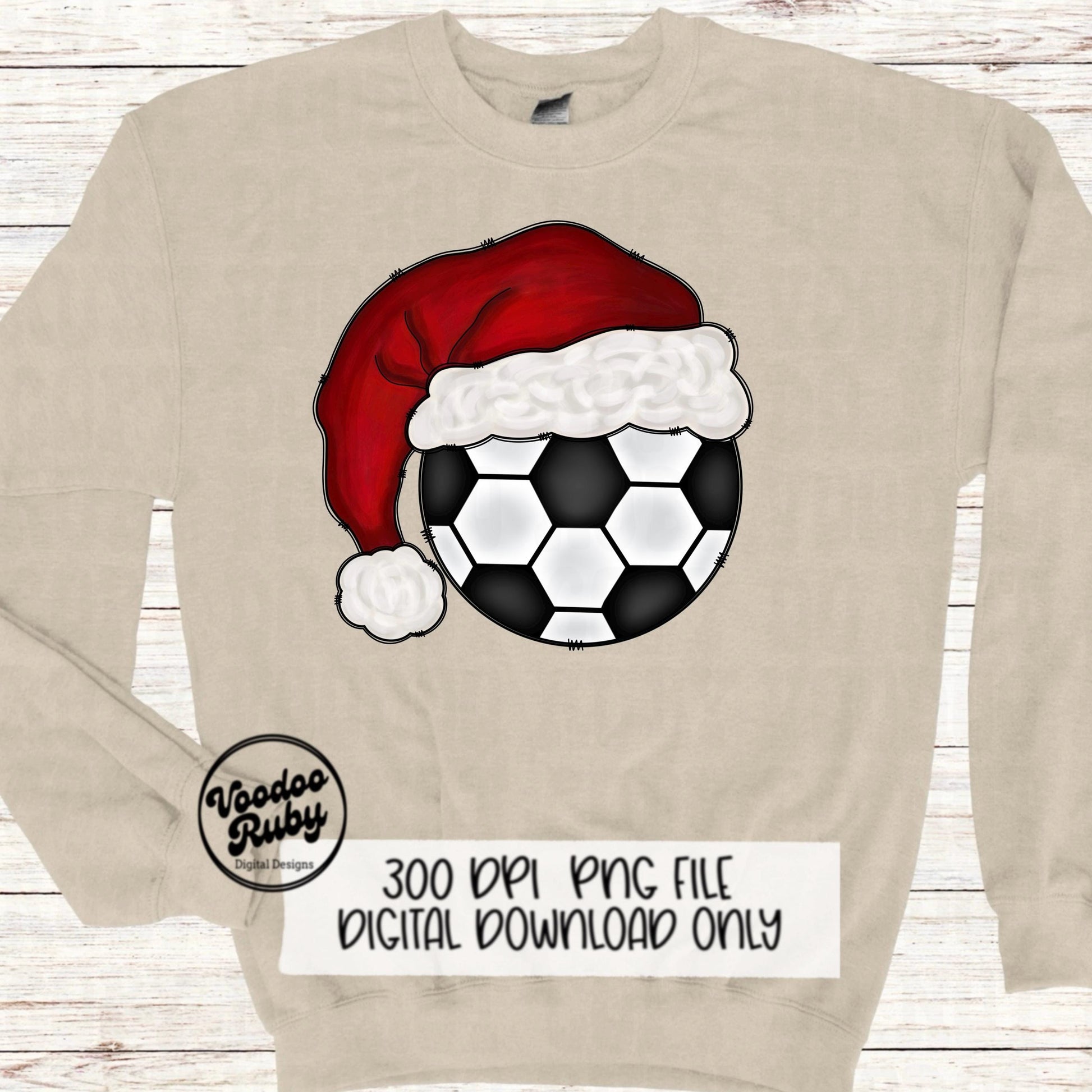 Santa Soccer Sublimation PNG Hand Drawn Digital Download Soccer PNG Christmas Sports Clip Art Merry Christmas Sublimation Design Printable