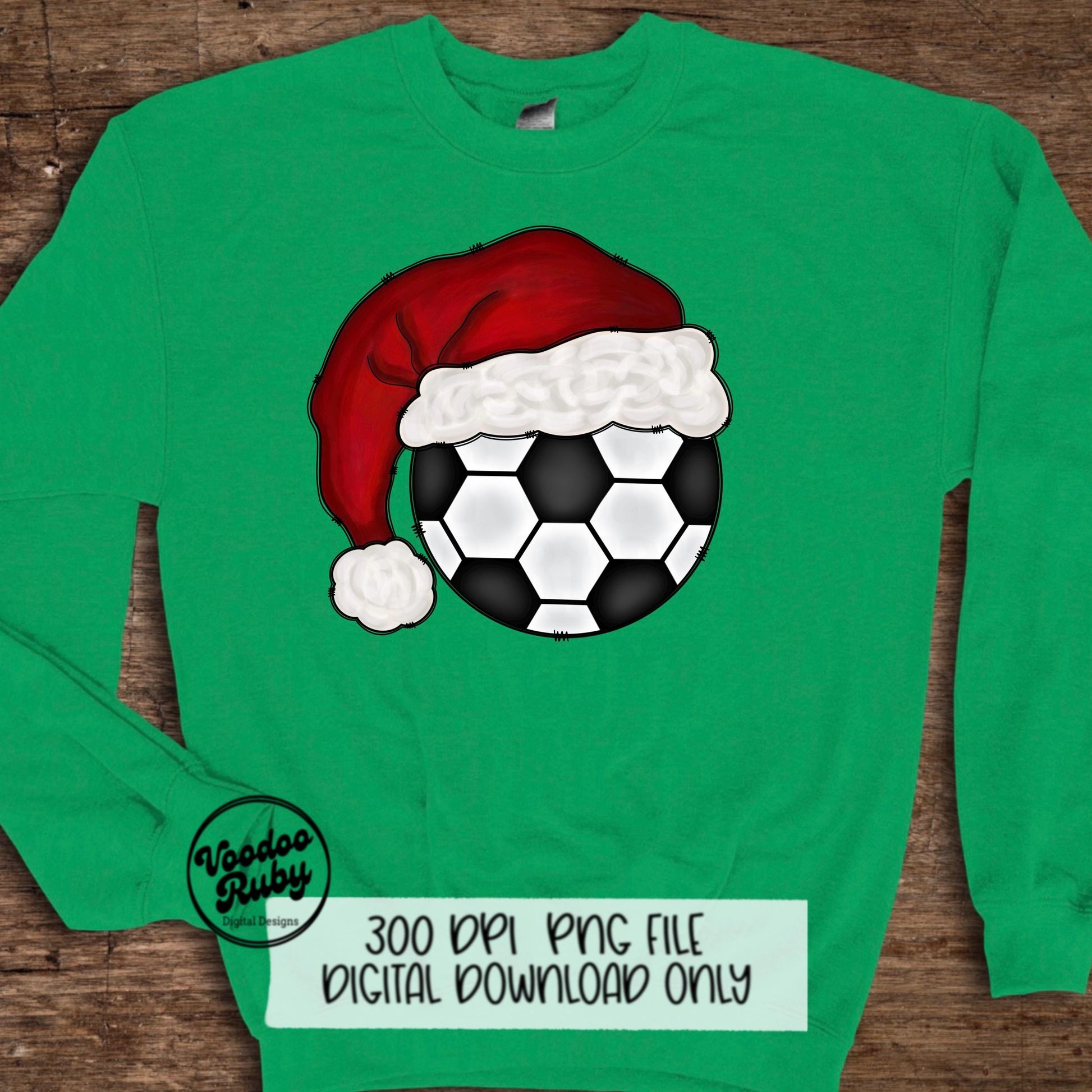 Santa Soccer Sublimation PNG Hand Drawn Digital Download Soccer PNG Christmas Sports Clip Art Merry Christmas Sublimation Design Printable