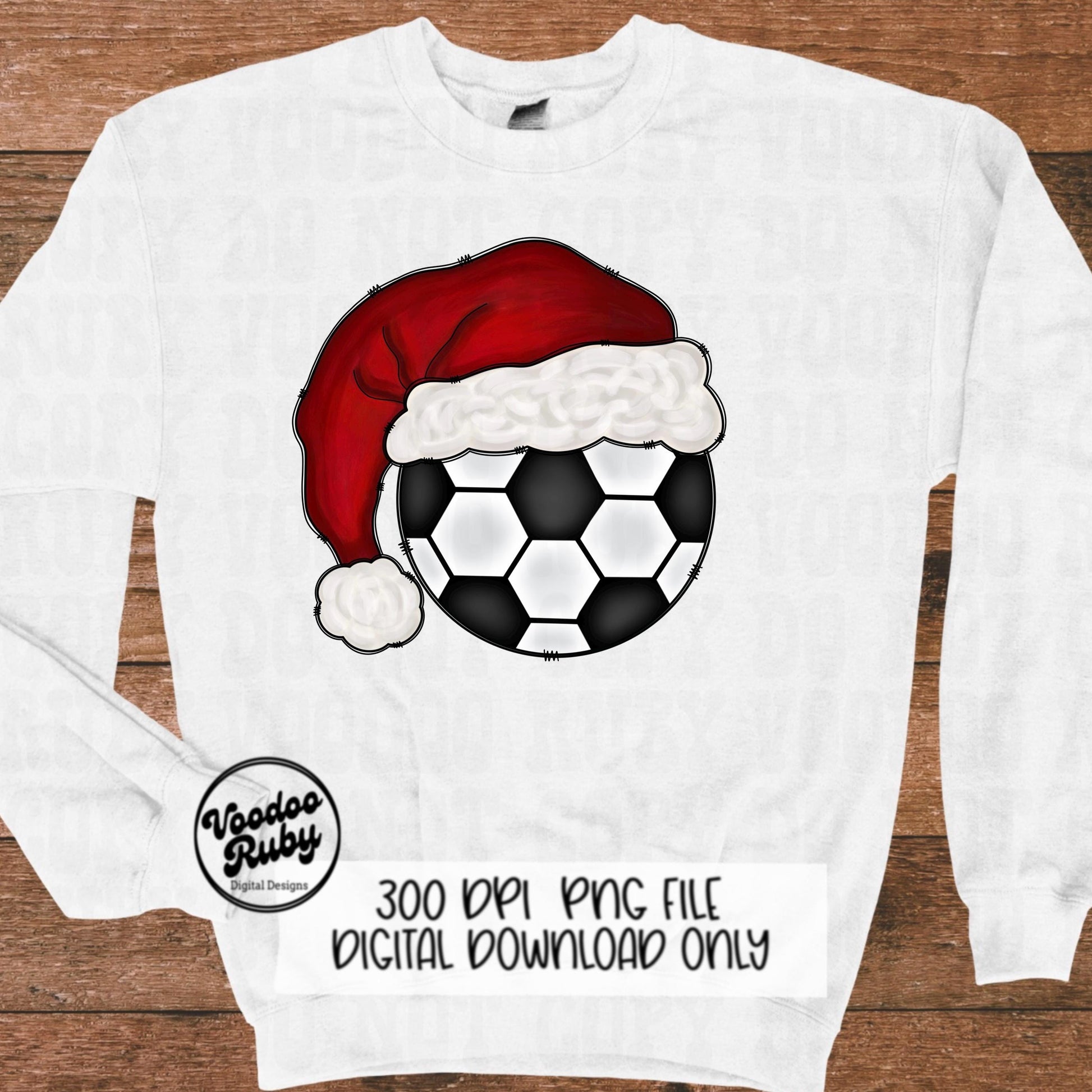 Santa Soccer Sublimation PNG Hand Drawn Digital Download Soccer PNG Christmas Sports Clip Art Merry Christmas Sublimation Design Printable