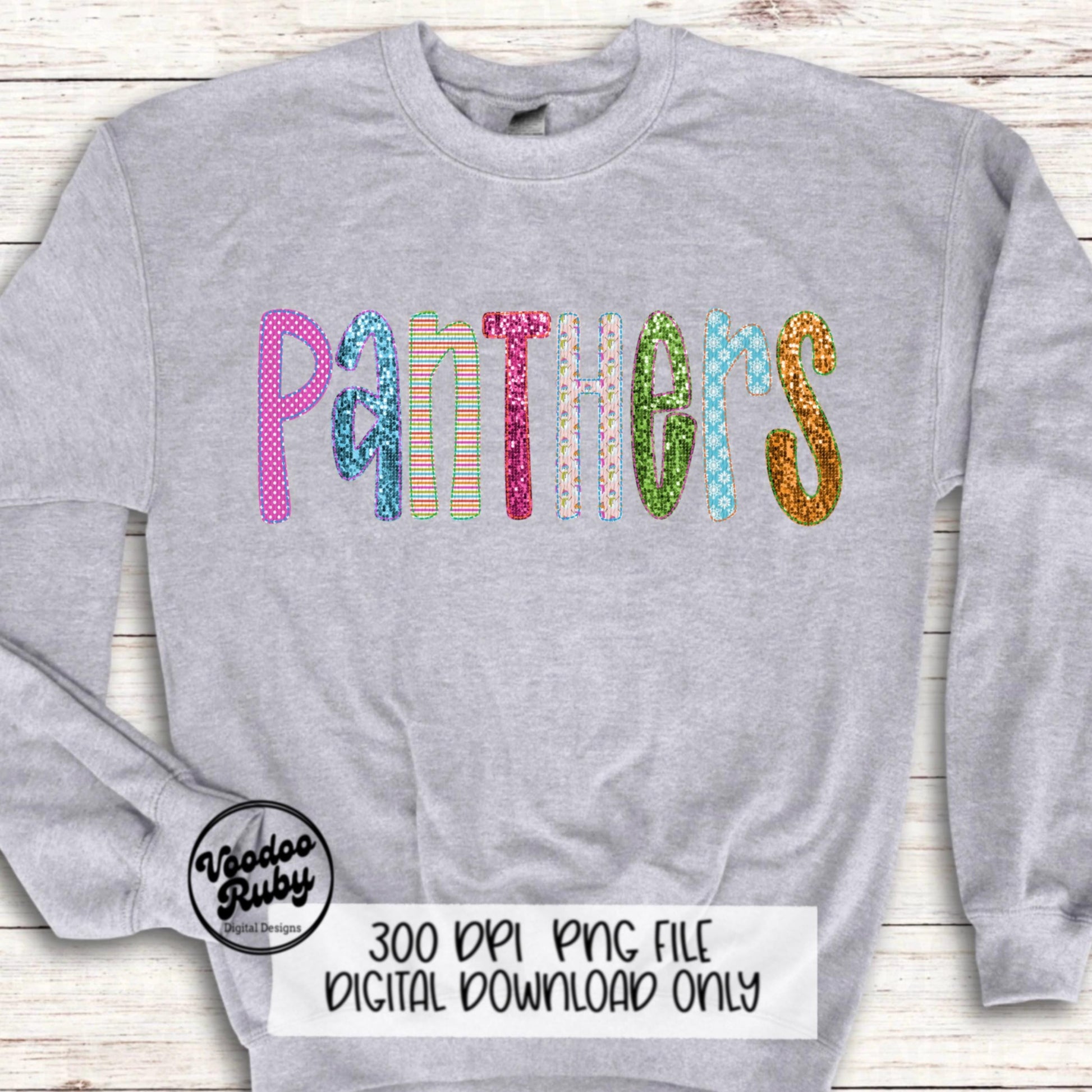 Christmas Panthers PNG Design Faux Embroidery PNG Sublimation Hand Drawn Digital Download Christmas Mascot Panthers Football DTF Printable