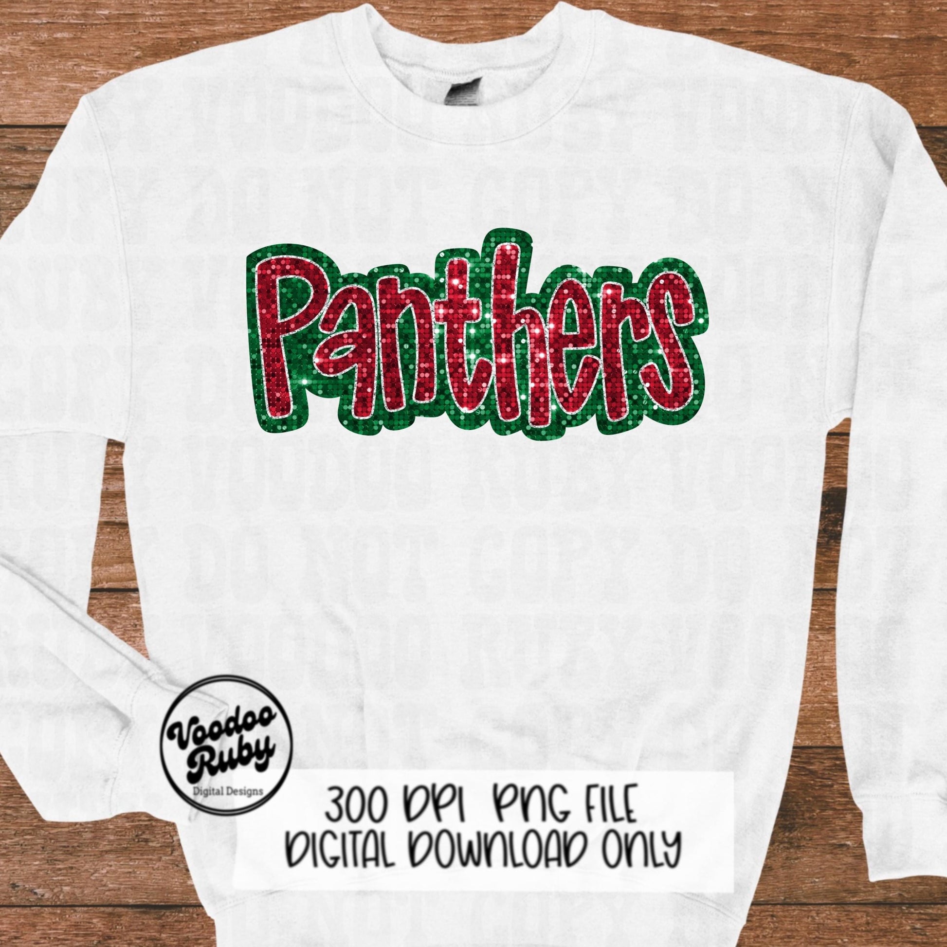 Christmas Panthers PNG Design Sublimation Sequin Hand Drawn Digital Download Glitter PNG Christmas Panthers Mascot DTF Printable