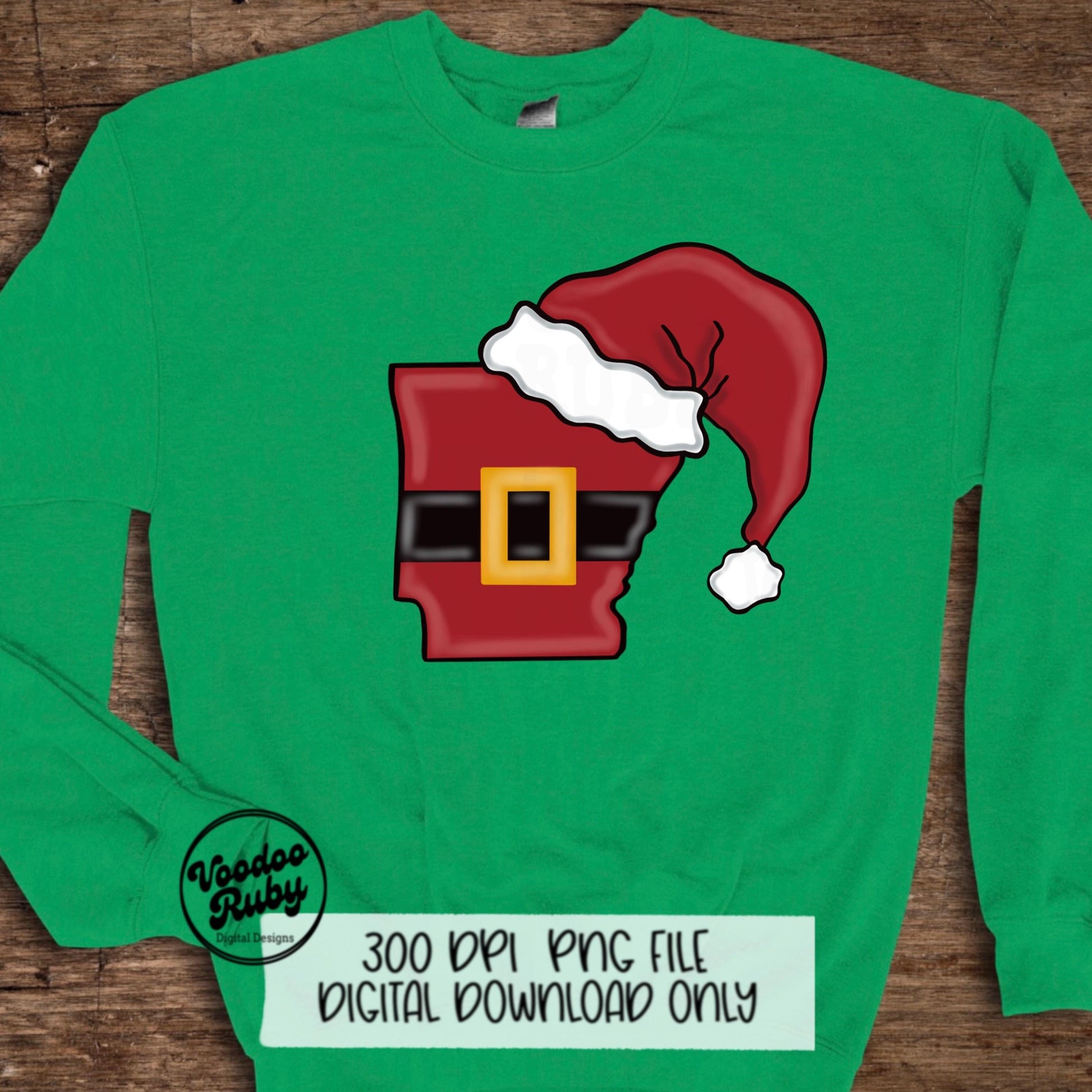 Arkansas Santa PNG: Hand-Drawn Christmas Clip Art (Digital Download