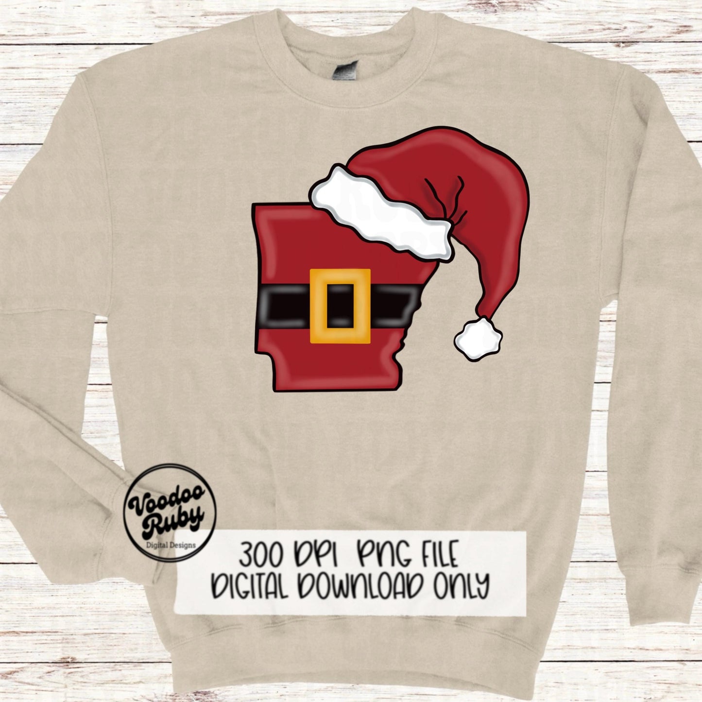 Arkansas Santa PNG: Hand-Drawn Christmas Clip Art (Digital Download