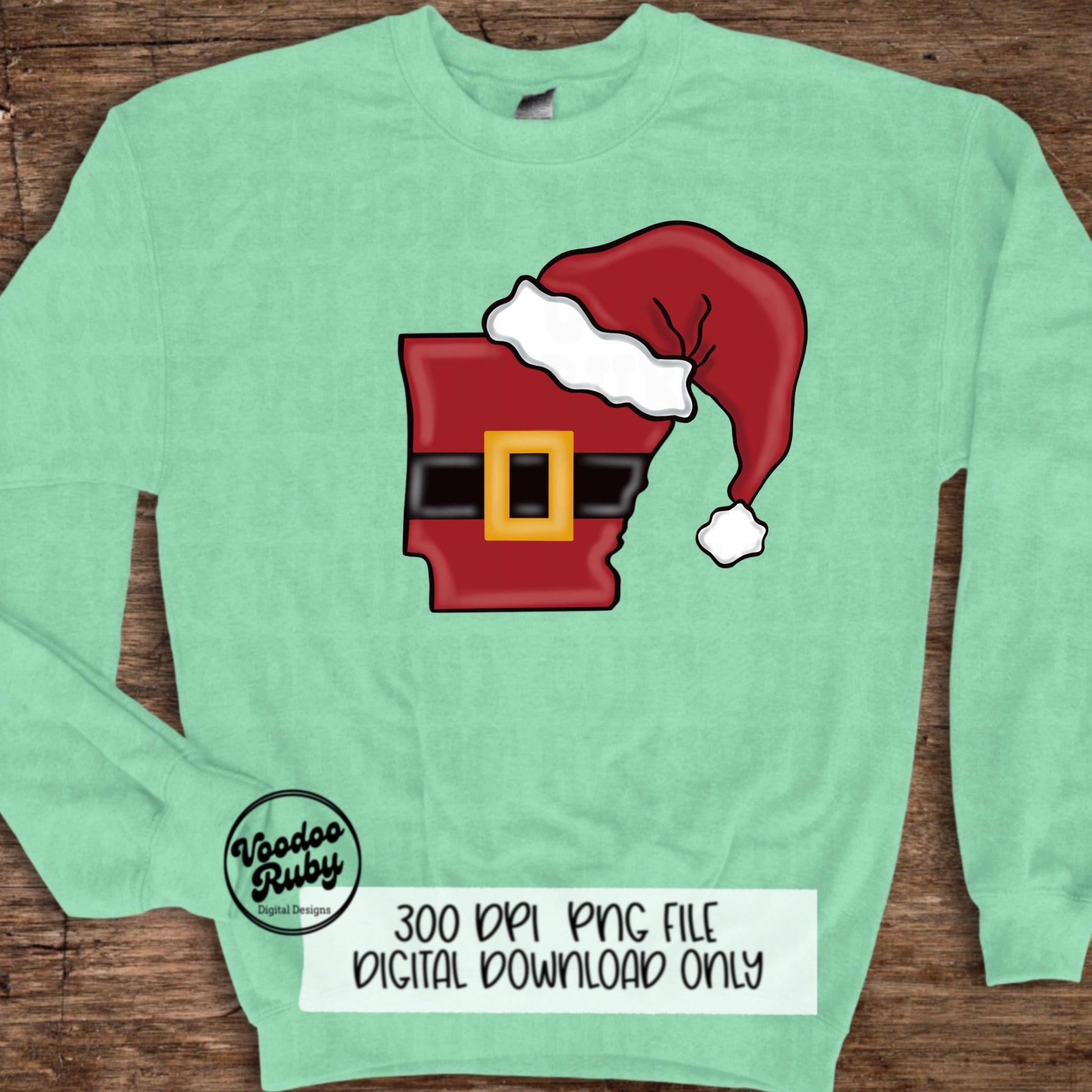 Arkansas Santa PNG: Hand-Drawn Christmas Clip Art (Digital Download