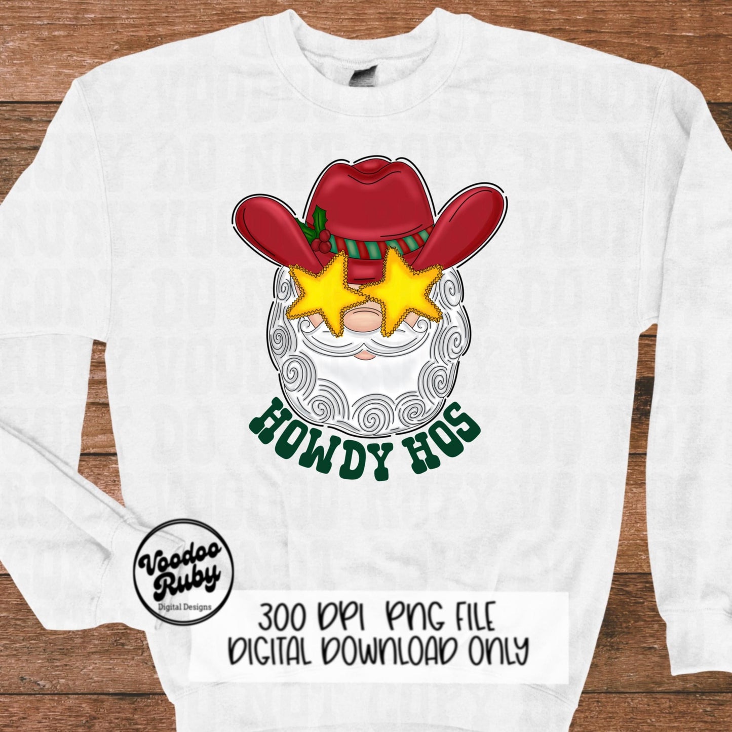 Howdy Santa PNG Design Sublimation Hand Drawn Digital Download Howdy Hos Design PNG Cowboy Santa Preppy Christmas PNG dtf Printable