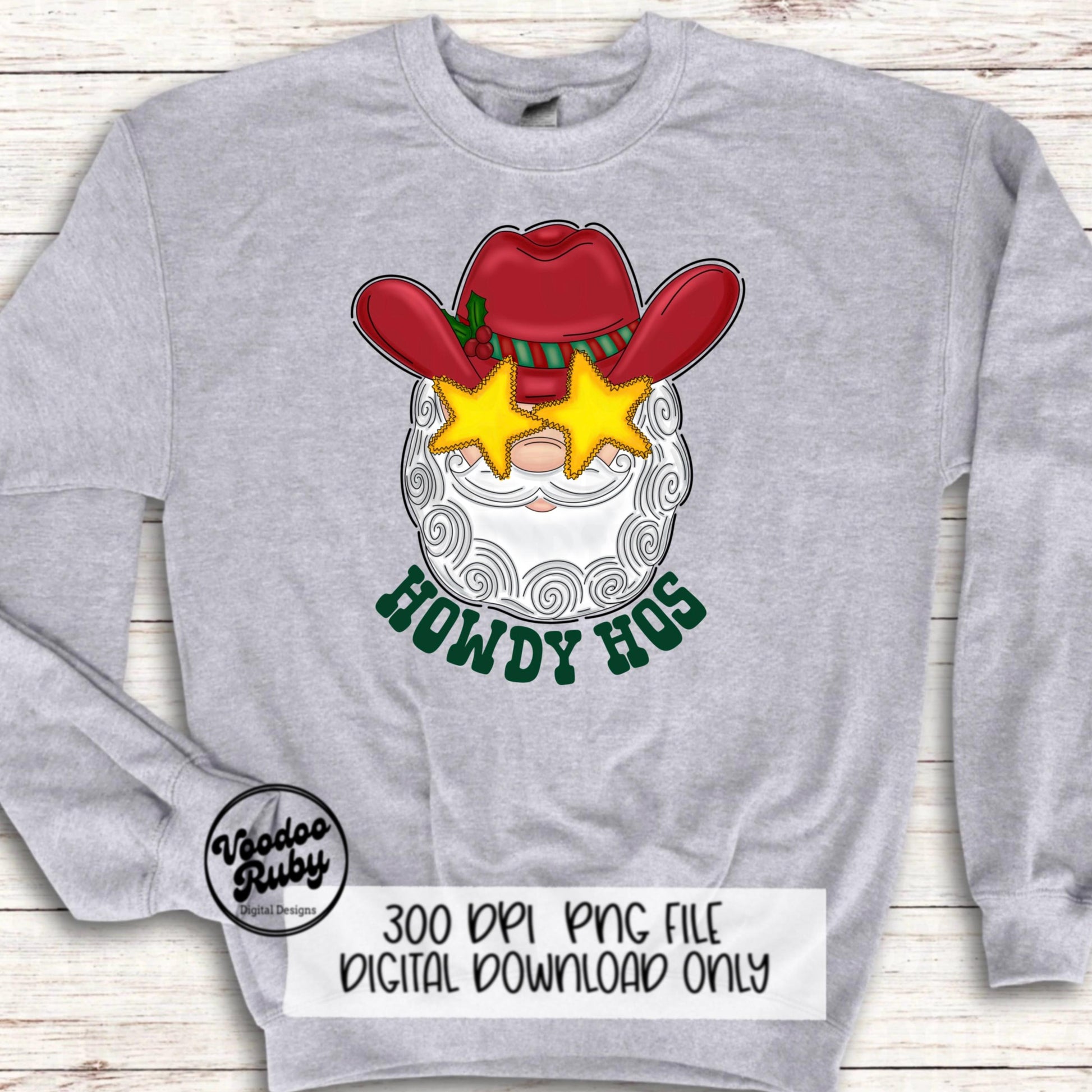 Howdy Santa PNG Design Sublimation Hand Drawn Digital Download Howdy Hos Design PNG Cowboy Santa Preppy Christmas PNG dtf Printable