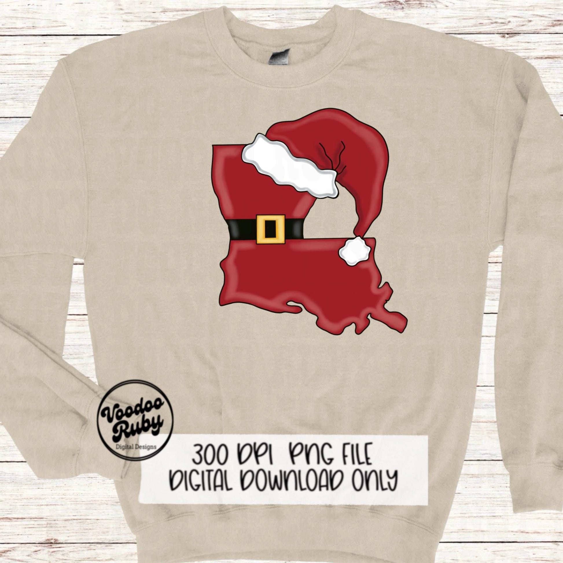 Louisiana Santa Sublimation Hand Drawn Digital Design Download Louisiana Christmas PNG Printable Santa Clip Art Cajun Santa PNG DTF