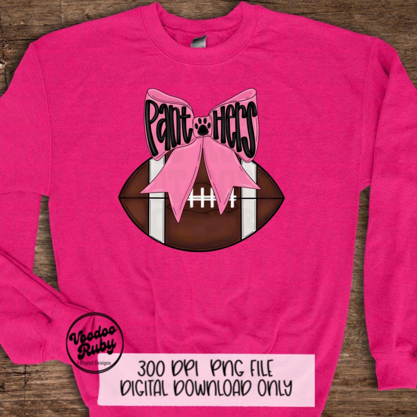 Pink Panthers Mascot Football PNG Design Sublimation Coquette Hand Drawn Digital Download Pink Out Football Pink Bow PNG October Pink