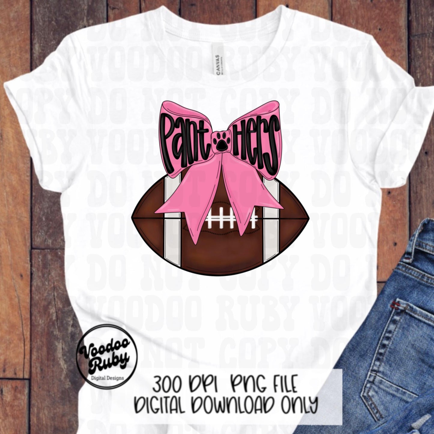 Pink Panthers Mascot Football PNG Design Sublimation Coquette Hand Drawn Digital Download Pink Out Football Pink Bow PNG October Pink