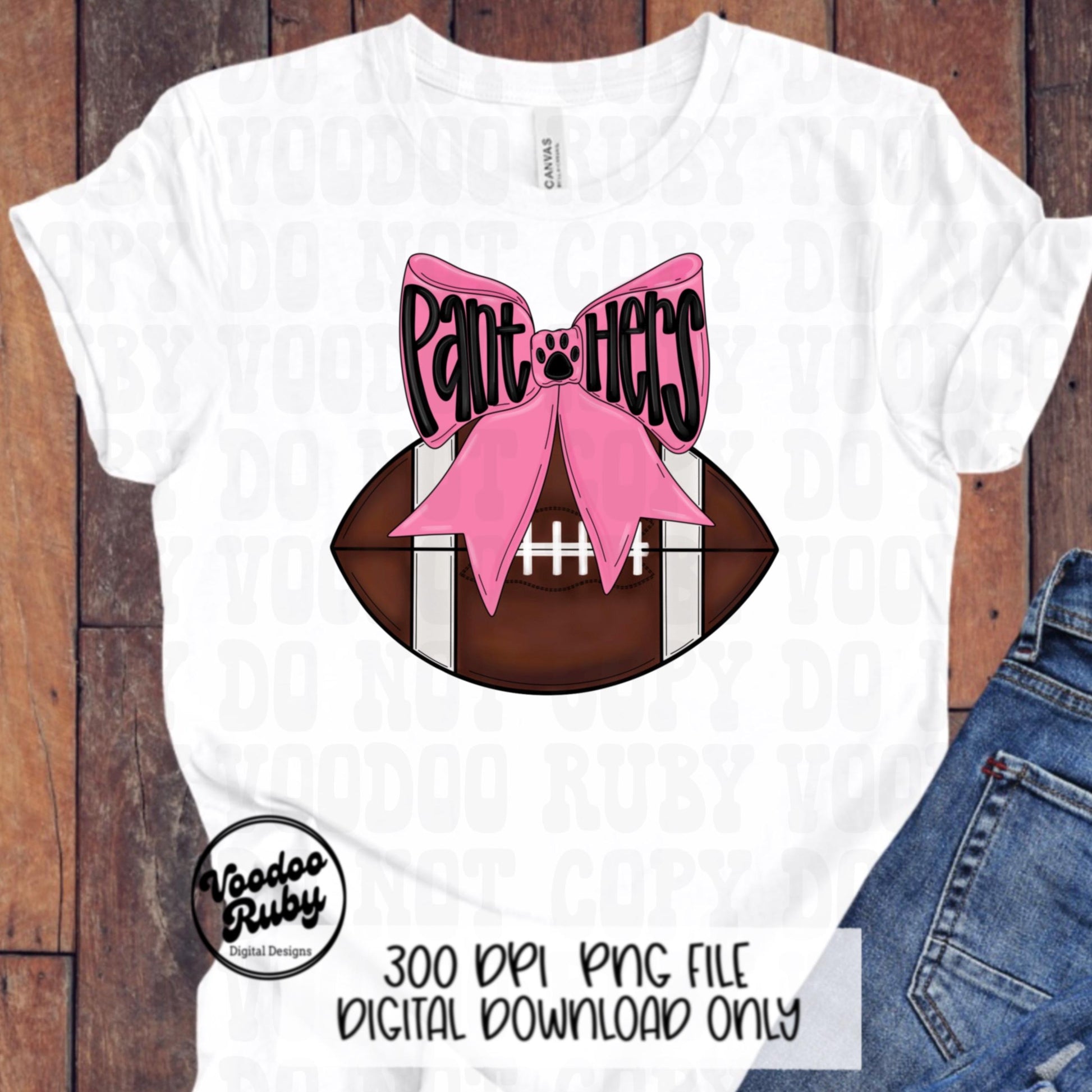 Pink Panthers Mascot Football PNG Design Sublimation Coquette Hand Drawn Digital Download Pink Out Football Pink Bow PNG October Pink