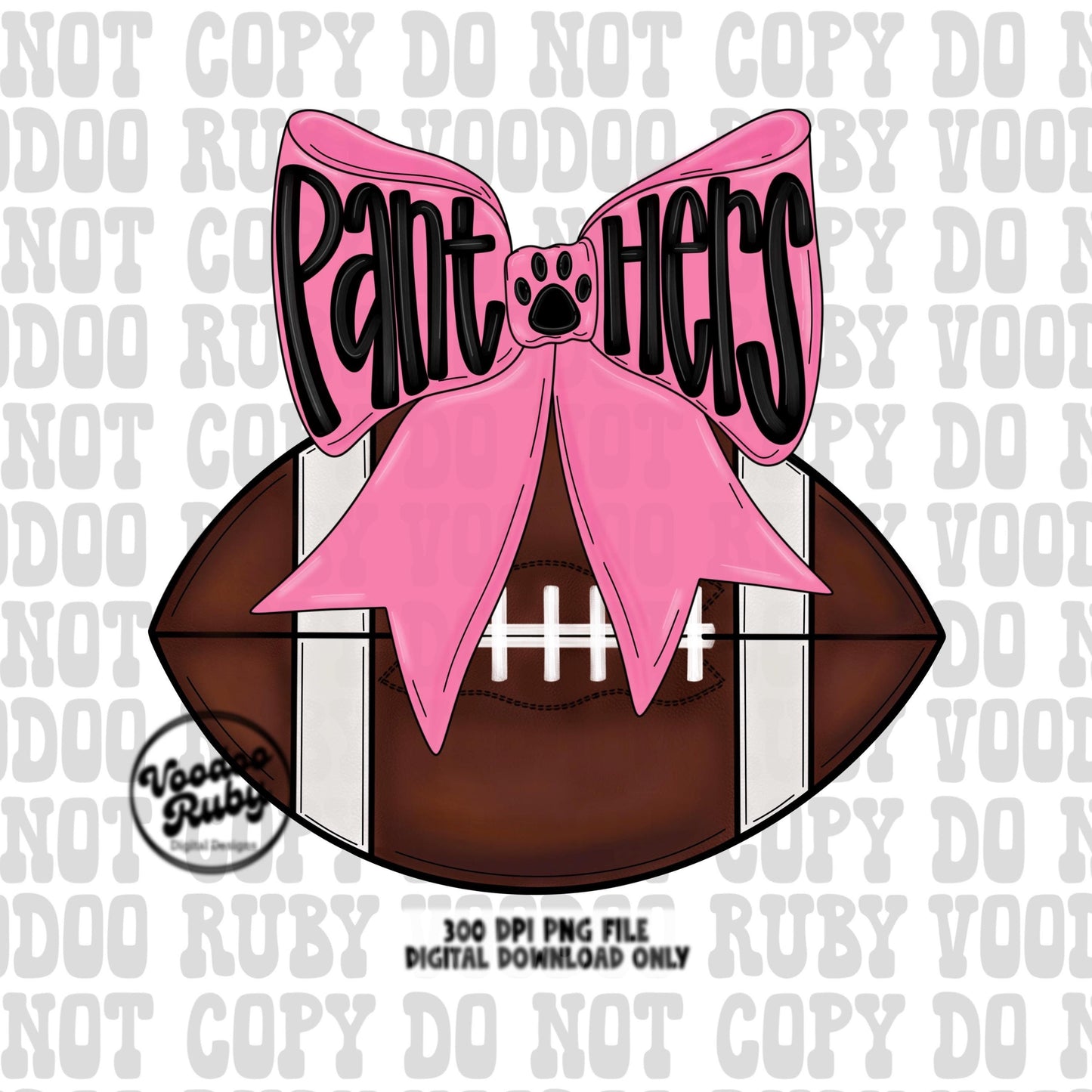 Pink Panthers Mascot Football PNG Design Sublimation Coquette Hand Drawn Digital Download Pink Out Football Pink Bow PNG October Pink