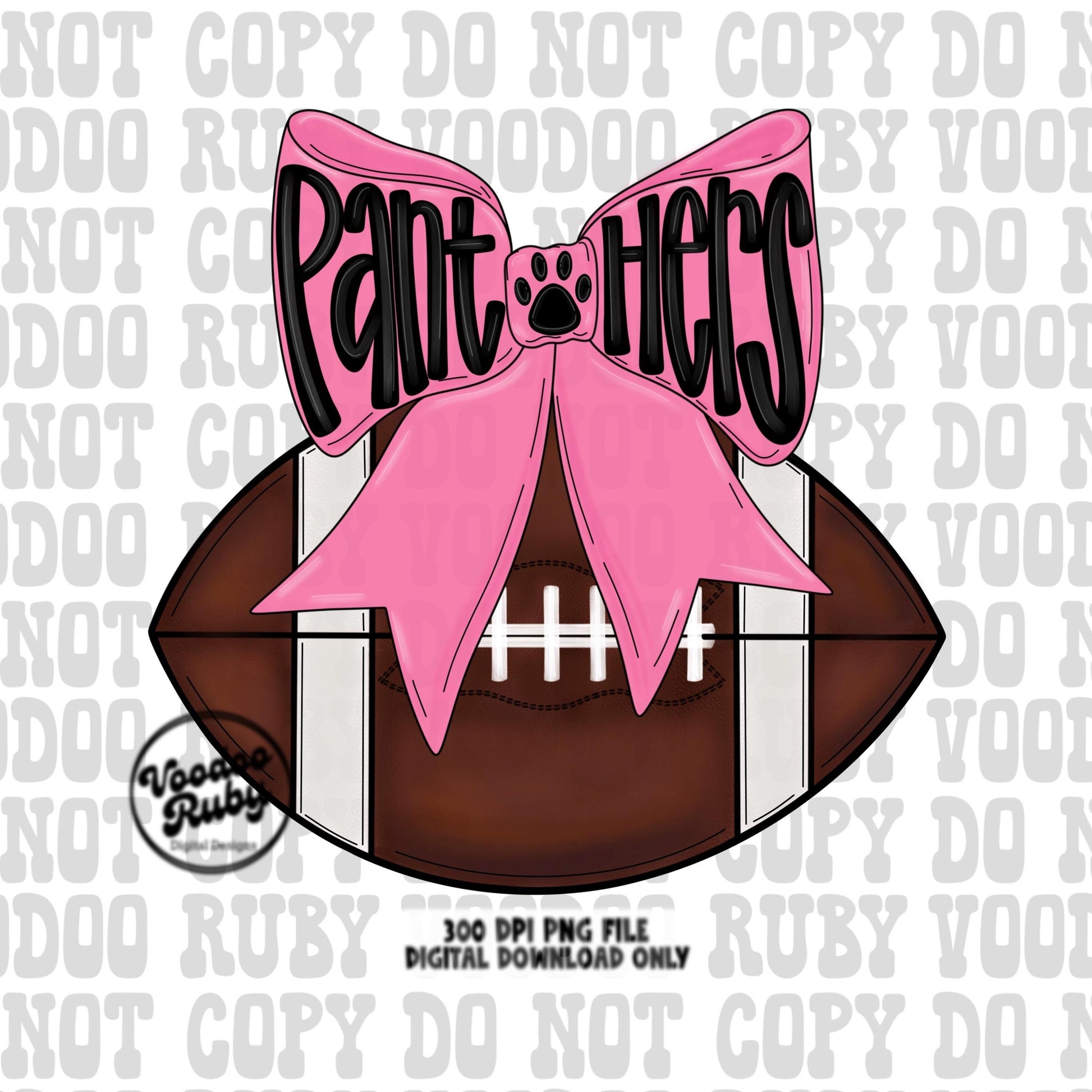 Pink Panthers Mascot Football PNG Design Sublimation Coquette Hand Drawn Digital Download Pink Out Football Pink Bow PNG October Pink