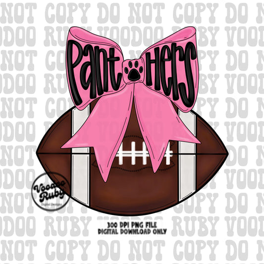 Pink Panthers Mascot Football PNG Design Sublimation Coquette Hand Drawn Digital Download Pink Out Football Pink Bow PNG October Pink