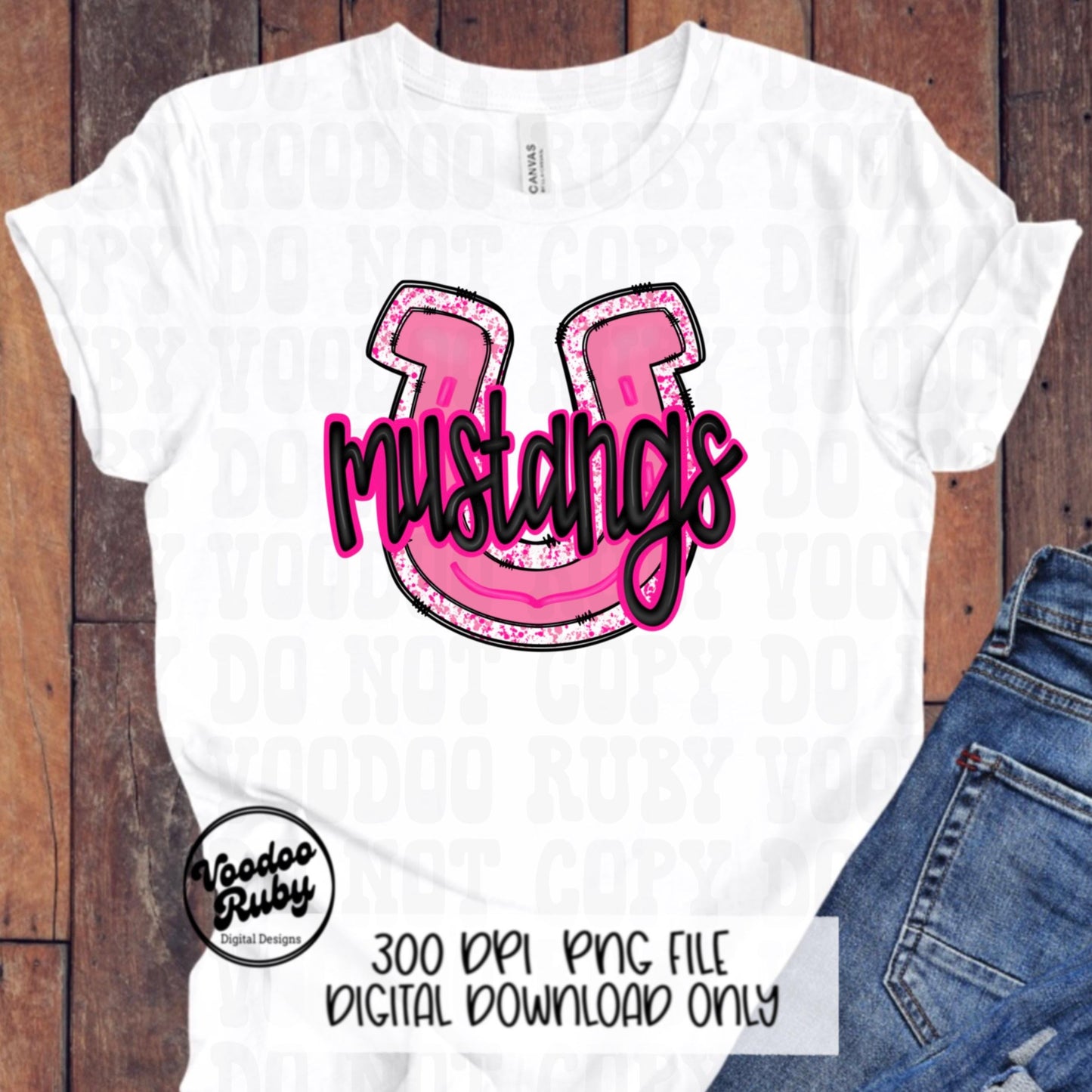 Pink Mustangs PNG Design Hand Drawn Digital Download Pink Football PNG Pink Mascot Sports png Clip Art Pink Mustangs DTF Printable
