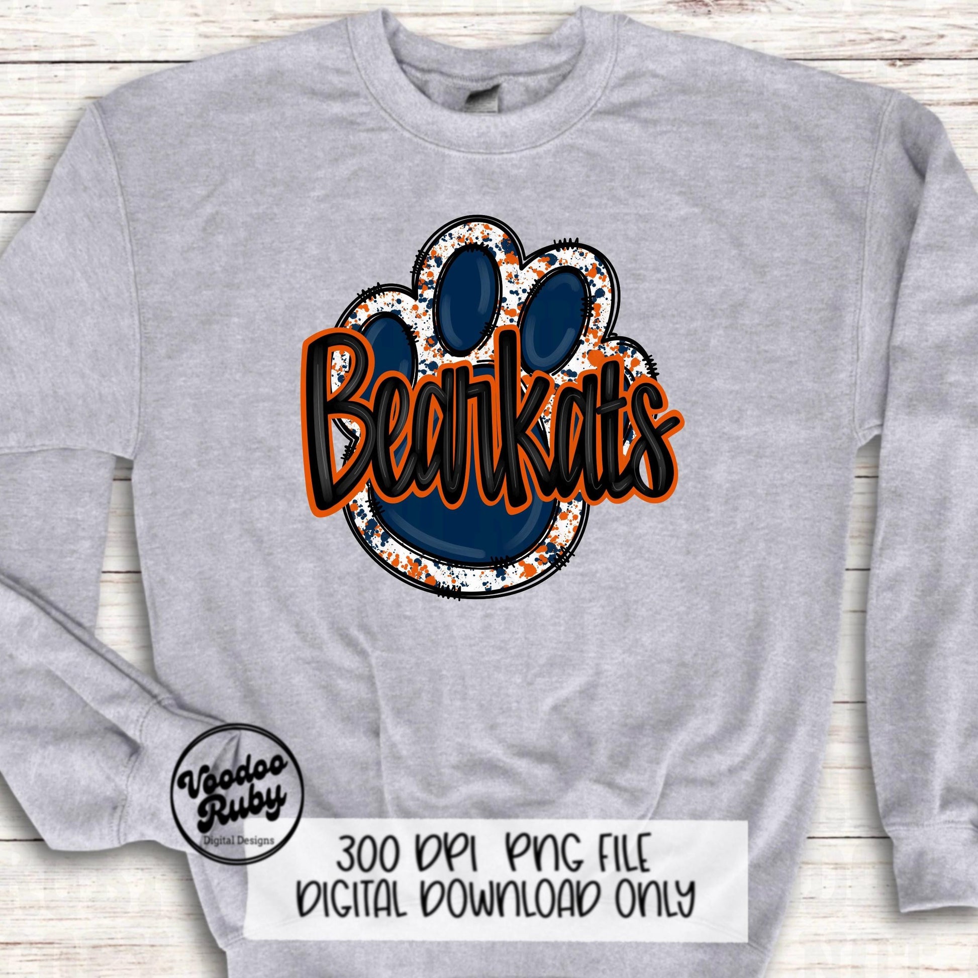Bearkats PNG Design Hand Drawn Digital Download Football png Blue Orange Paw Print Sublimation png Bearkats Football DTF Printable Clip Art