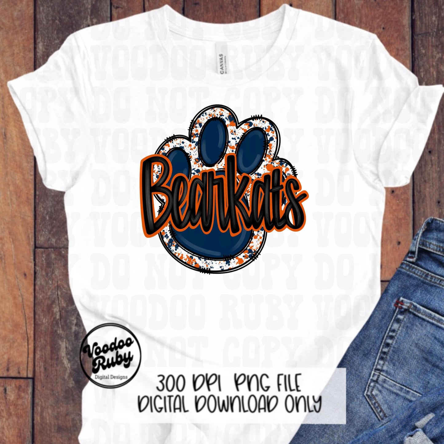 Bearkats PNG Design Hand Drawn Digital Download Football png Blue Orange Paw Print Sublimation png Bearkats Football DTF Printable Clip Art