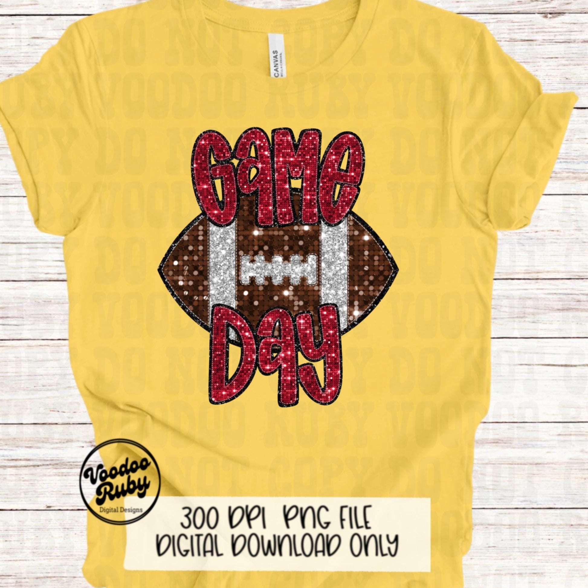 Football Game Day Red Sequin PNG Design Sublimation Faux Embroidery Hand Drawn Digital Download Football Mascot PNG Glitter Printable DTF