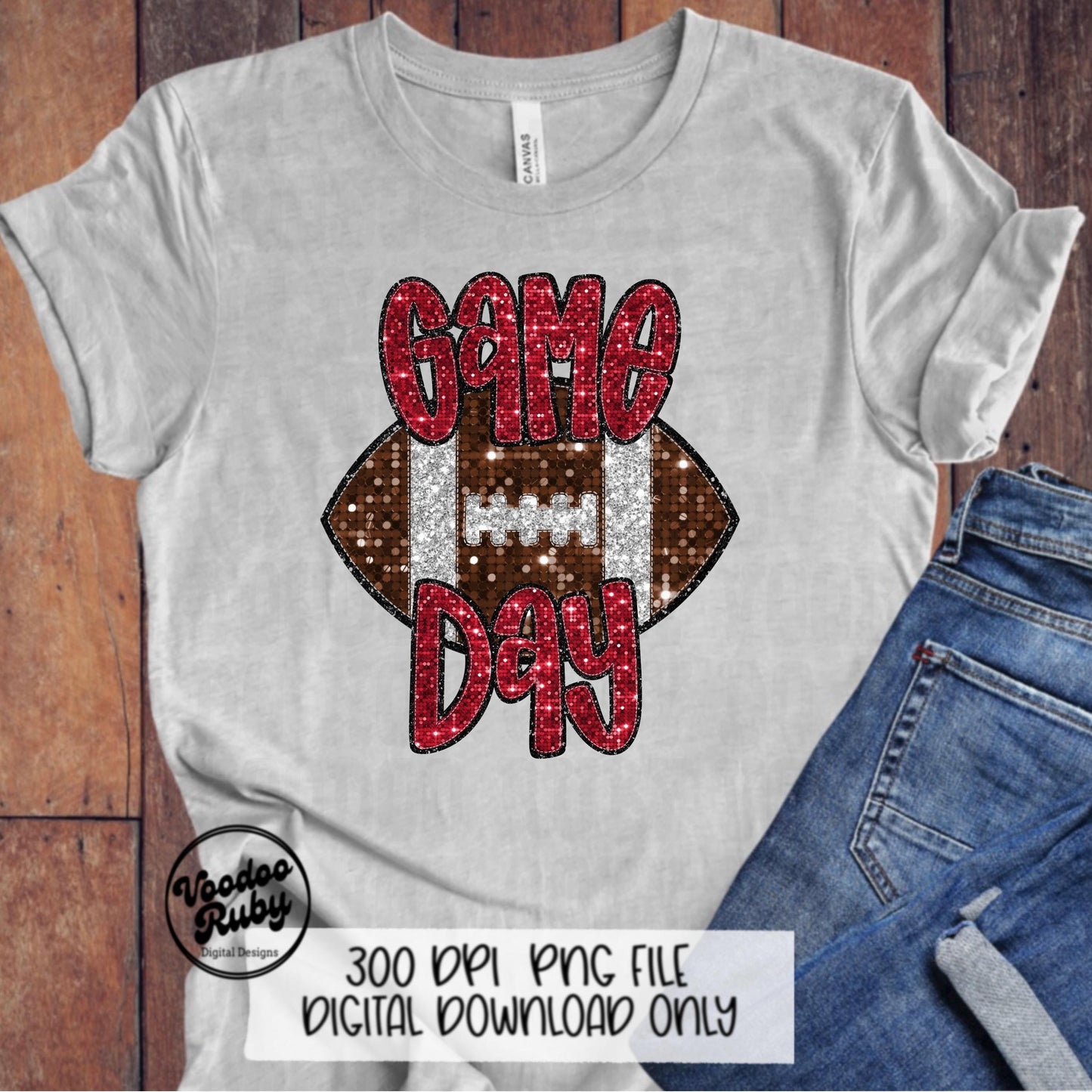 Football Game Day Red Sequin PNG Design Sublimation Faux Embroidery Hand Drawn Digital Download Football Mascot PNG Glitter Printable DTF