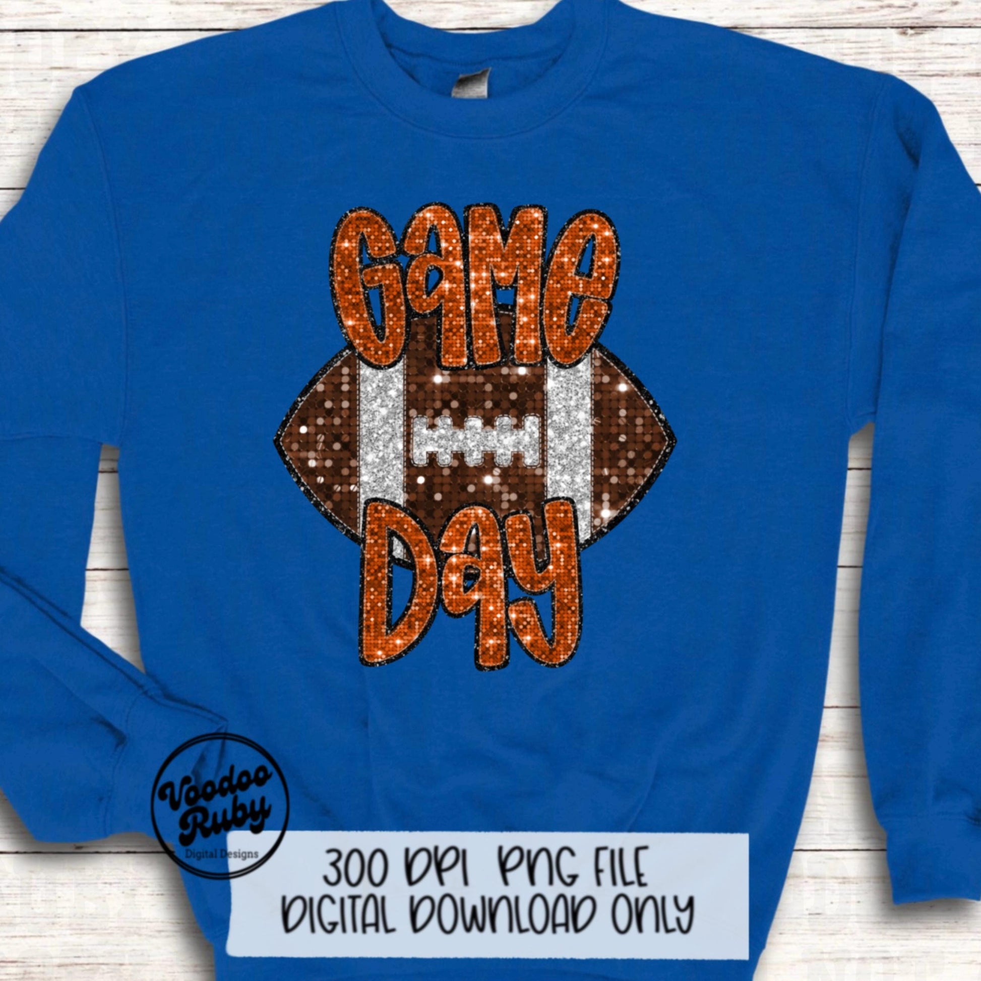 Football Game Day Orange Sequin PNG Design Sublimation Faux Embroidery Hand Drawn Digital Download Football Mascot PNG Glitter Printable DTF