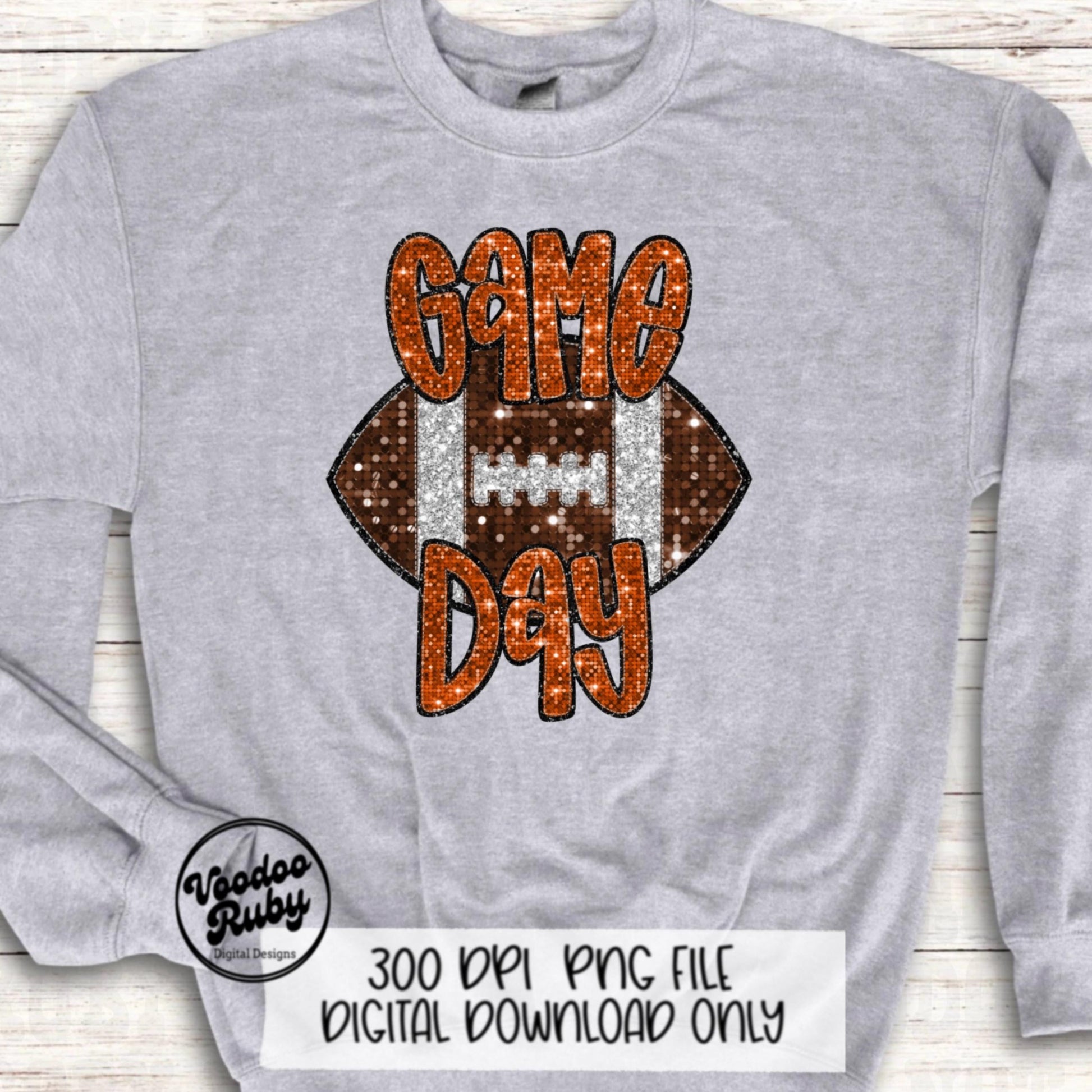 Football Game Day Orange Sequin PNG Design Sublimation Faux Embroidery Hand Drawn Digital Download Football Mascot PNG Glitter Printable DTF